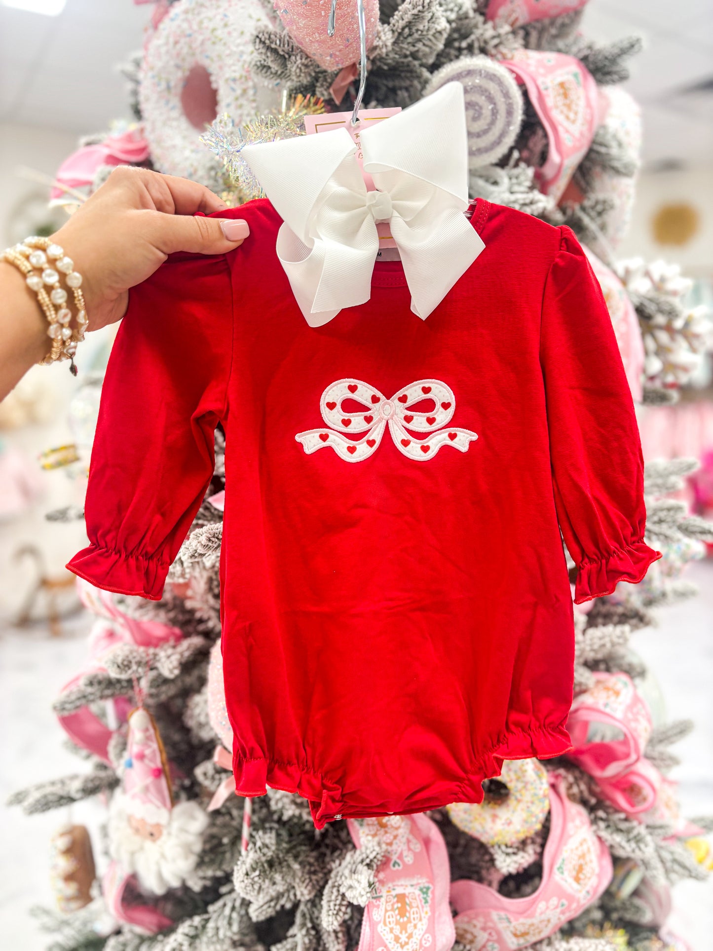Red Bow Applique Romper
