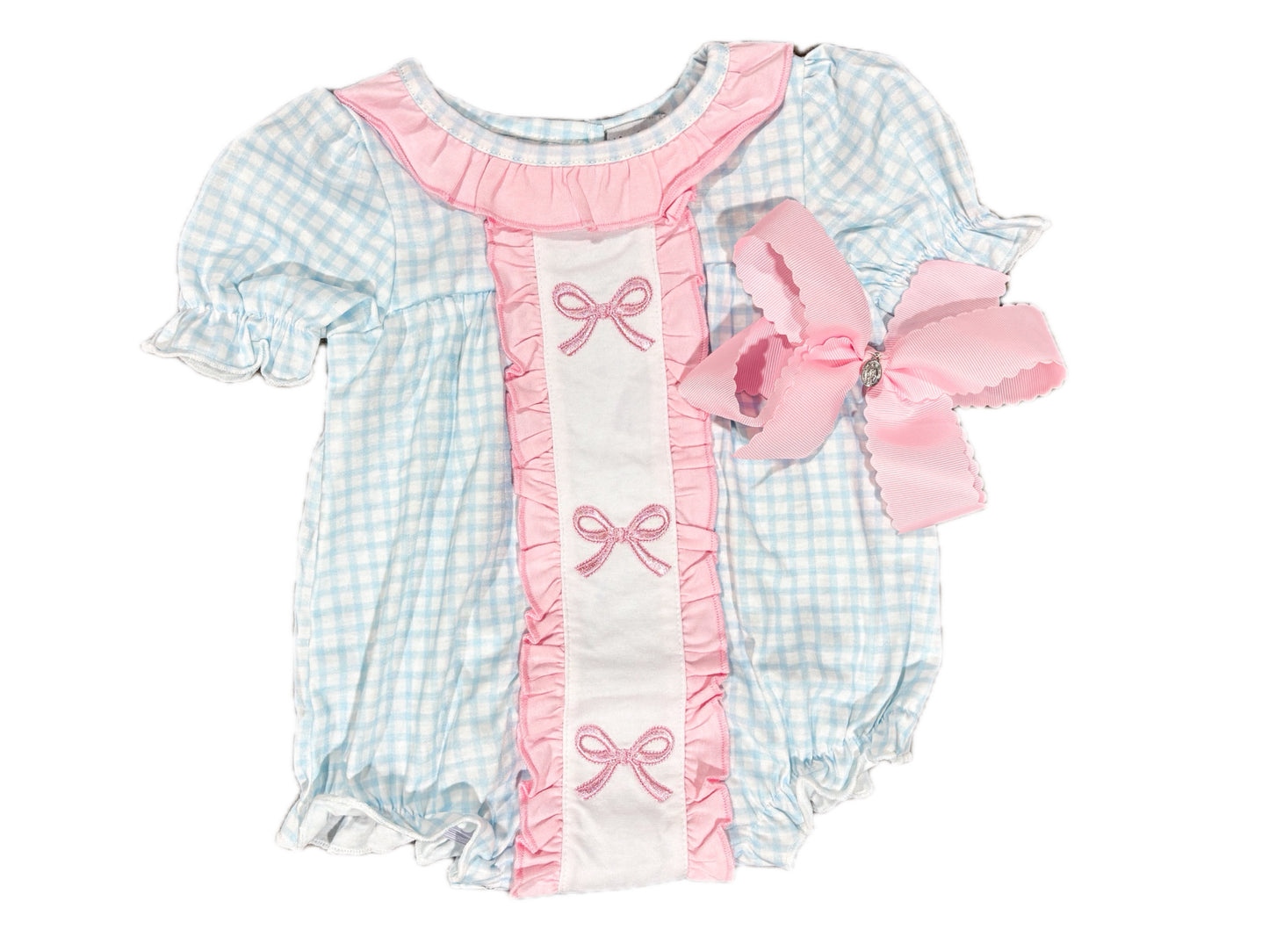 Aqua Bow Gingham Bubble