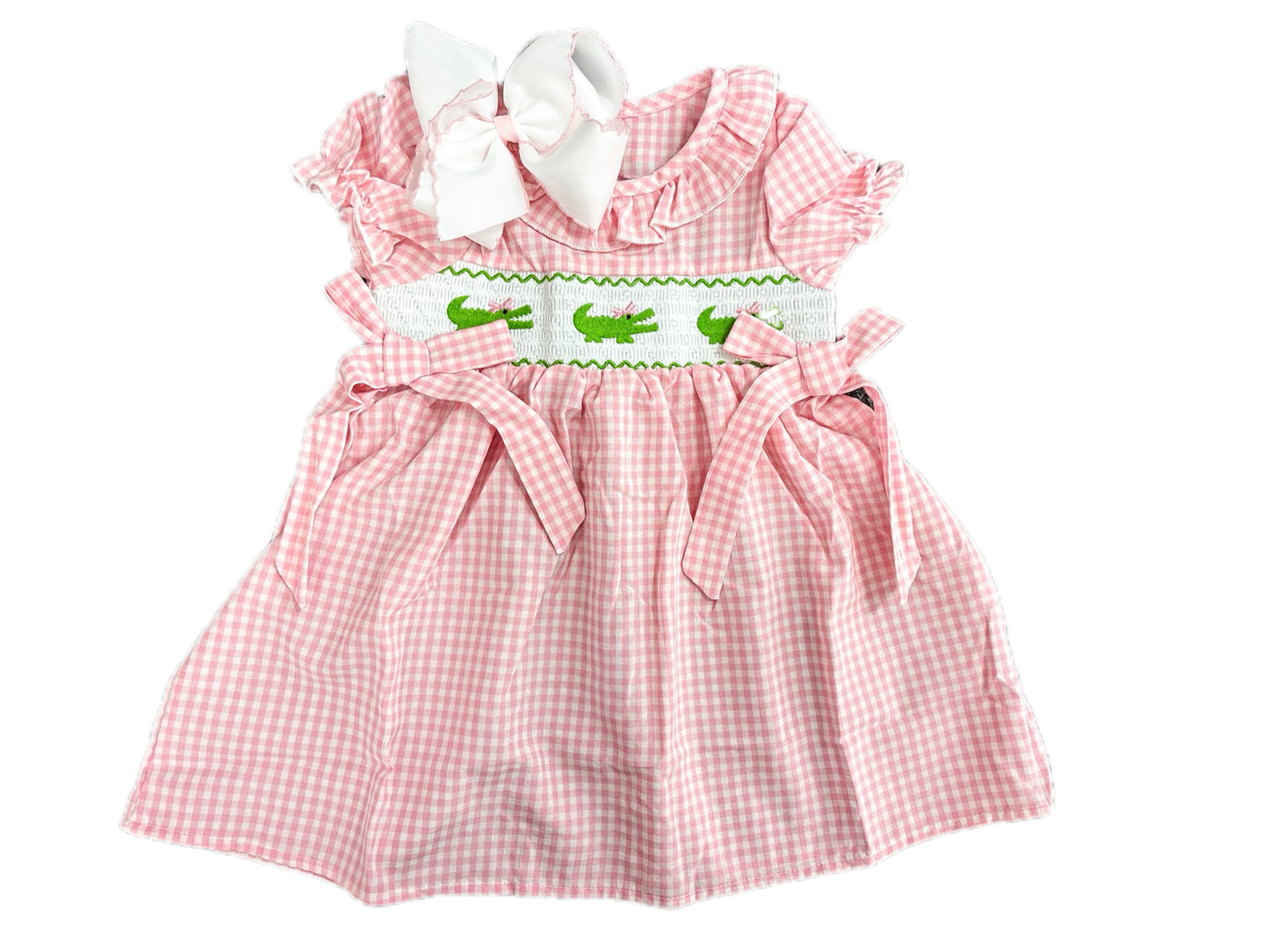 Girls Summer Crocodile Embroidered Smocked Dress