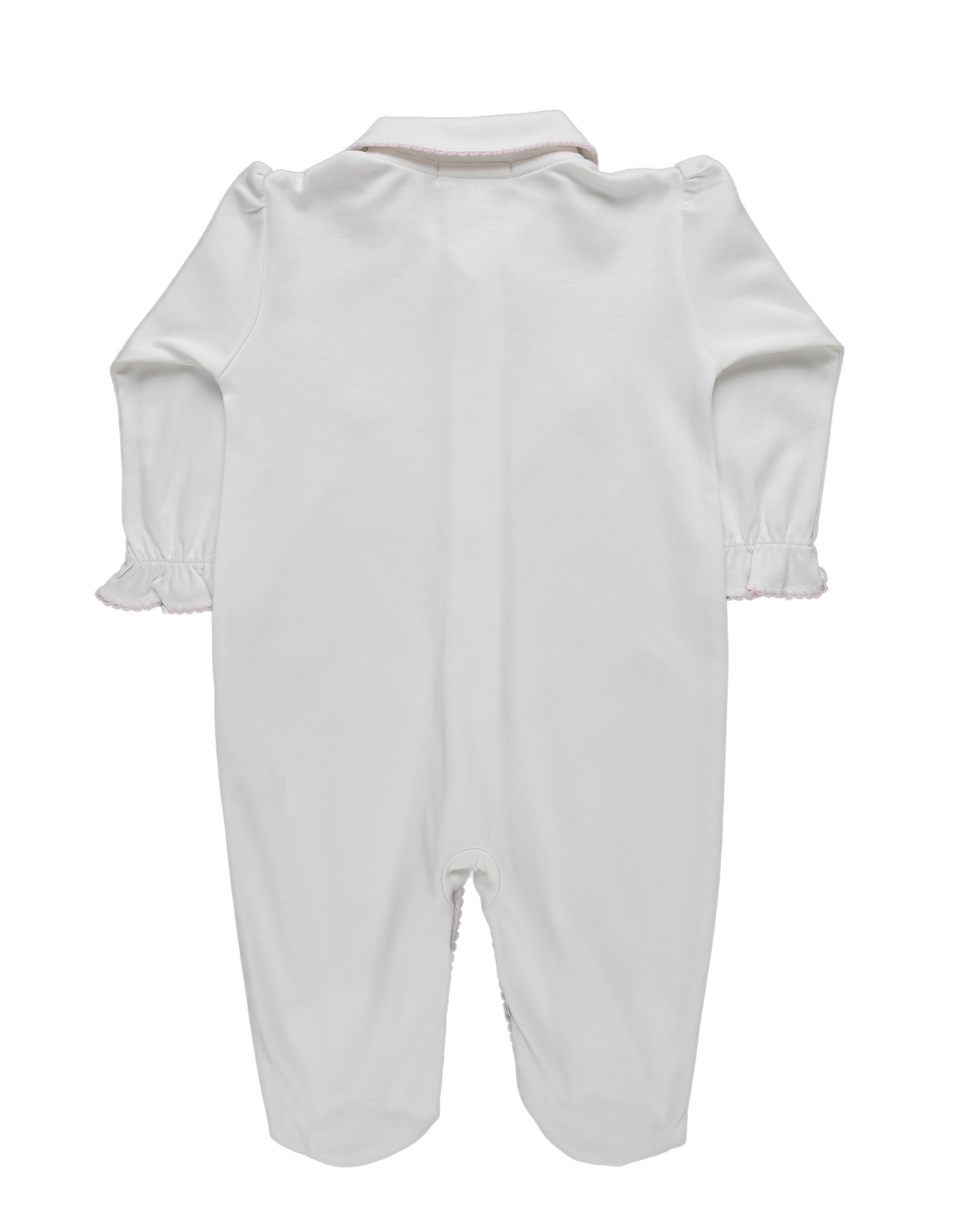 Baby Girl Cream Open Front Pink Tie Pima Jumpsuit
