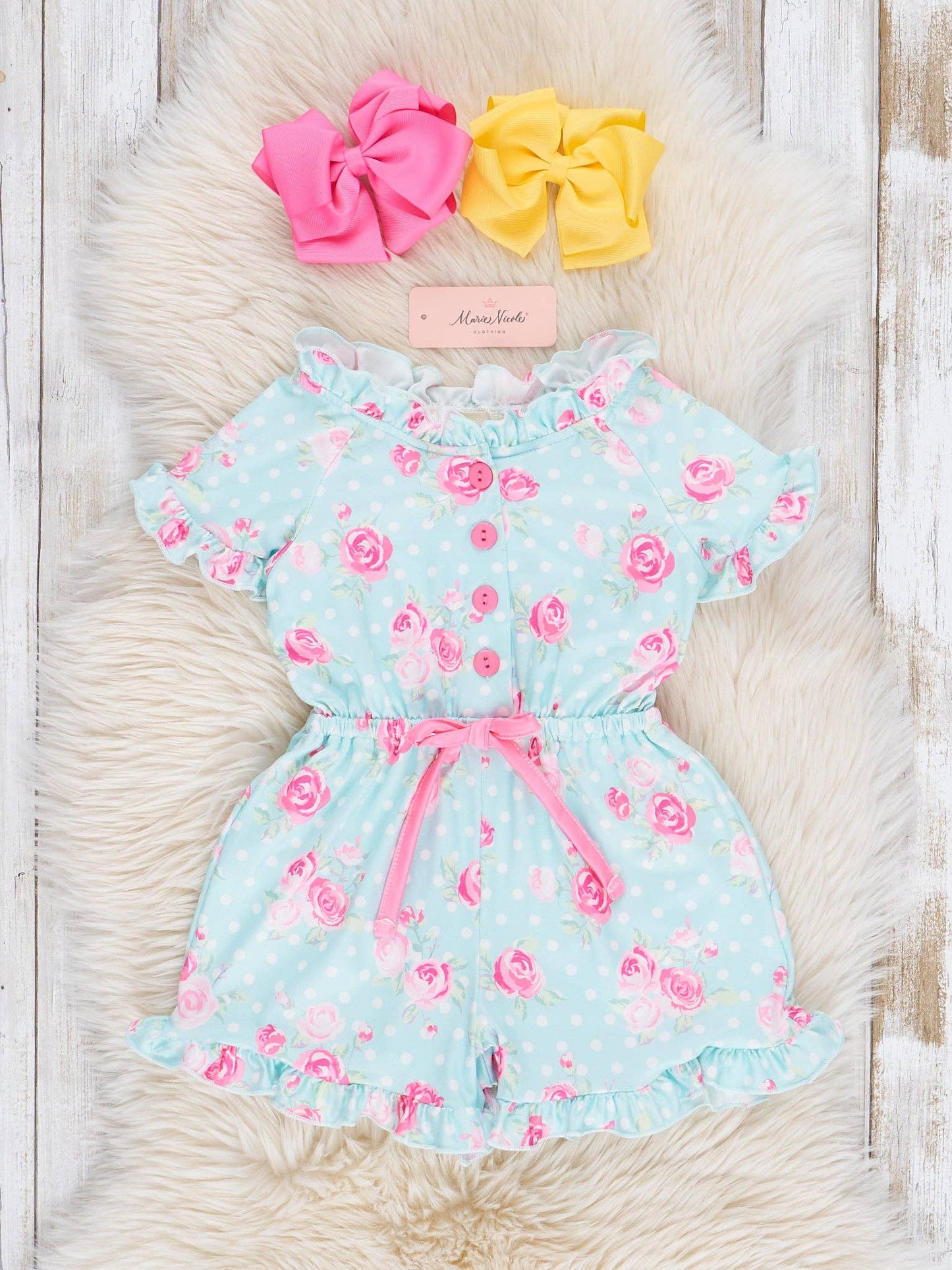 Mint Rose Ruffle Romper