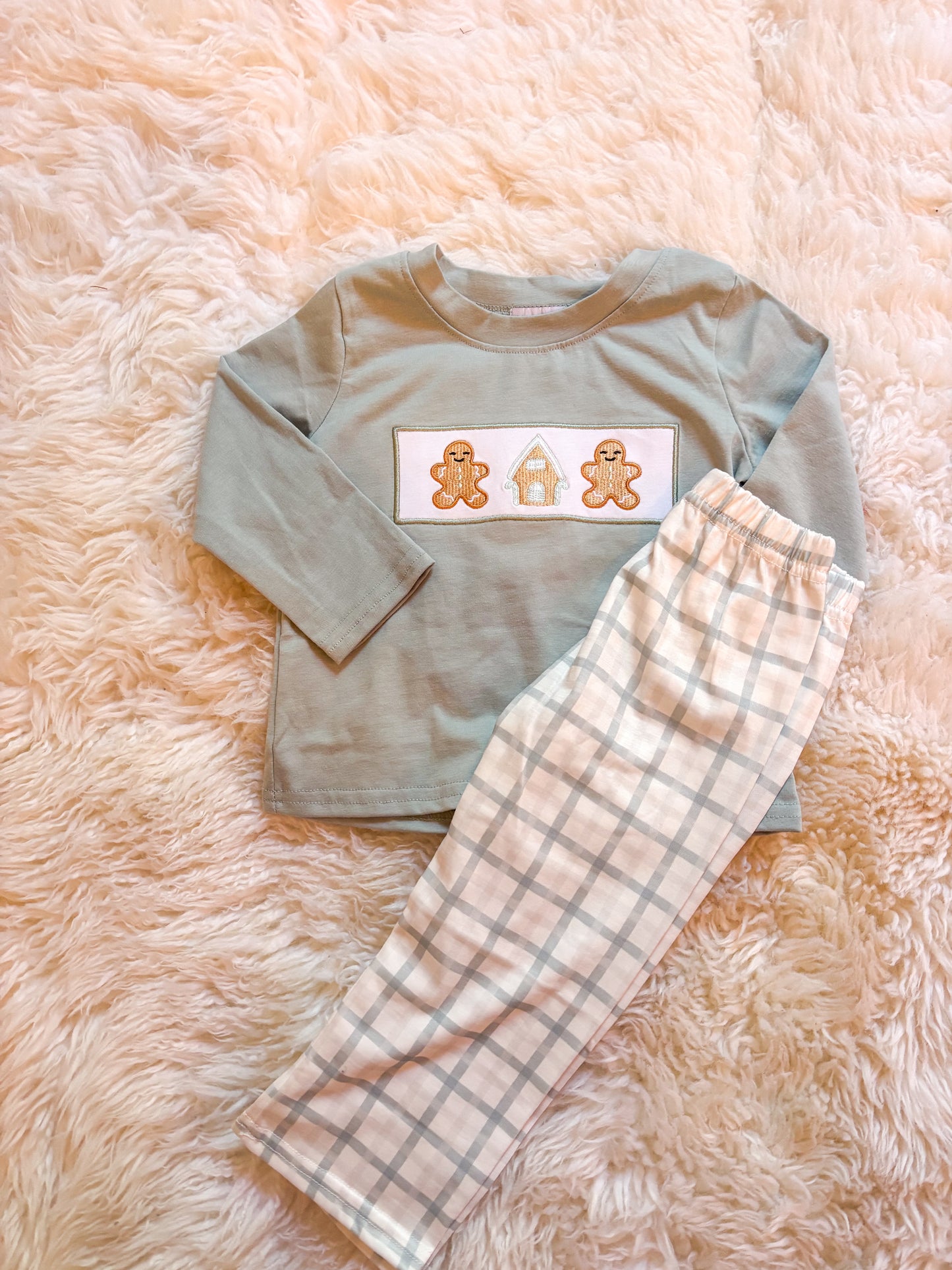 Boy Gingerbread Plaid Pant Set