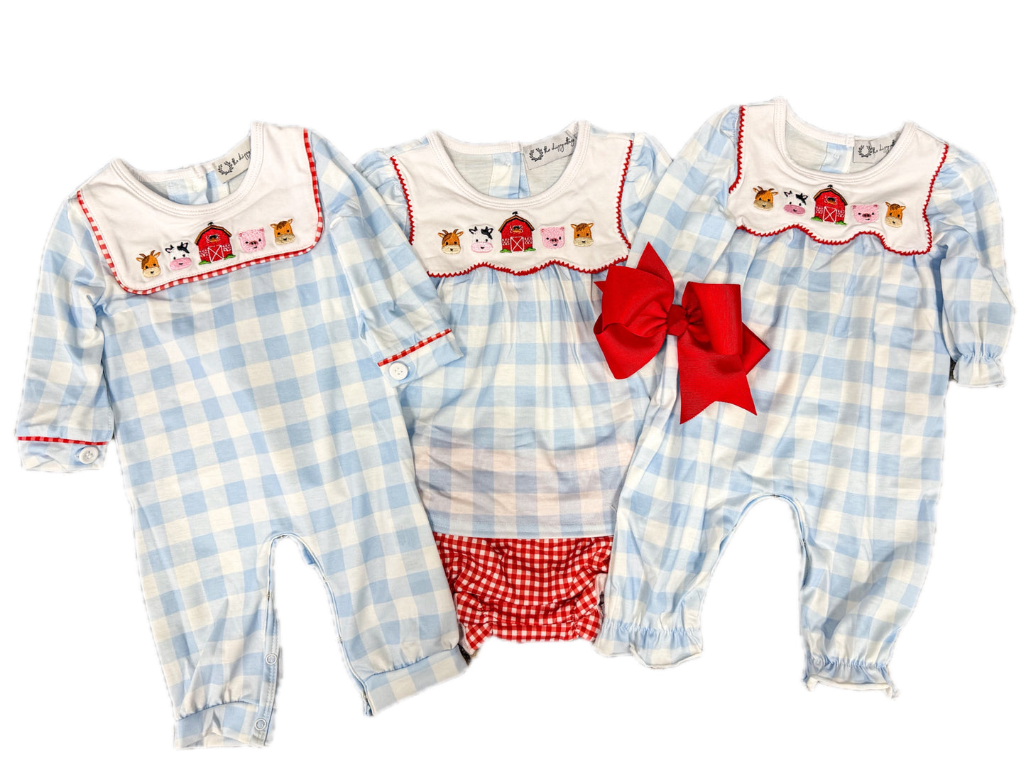 Farm Gingham Boy Romper