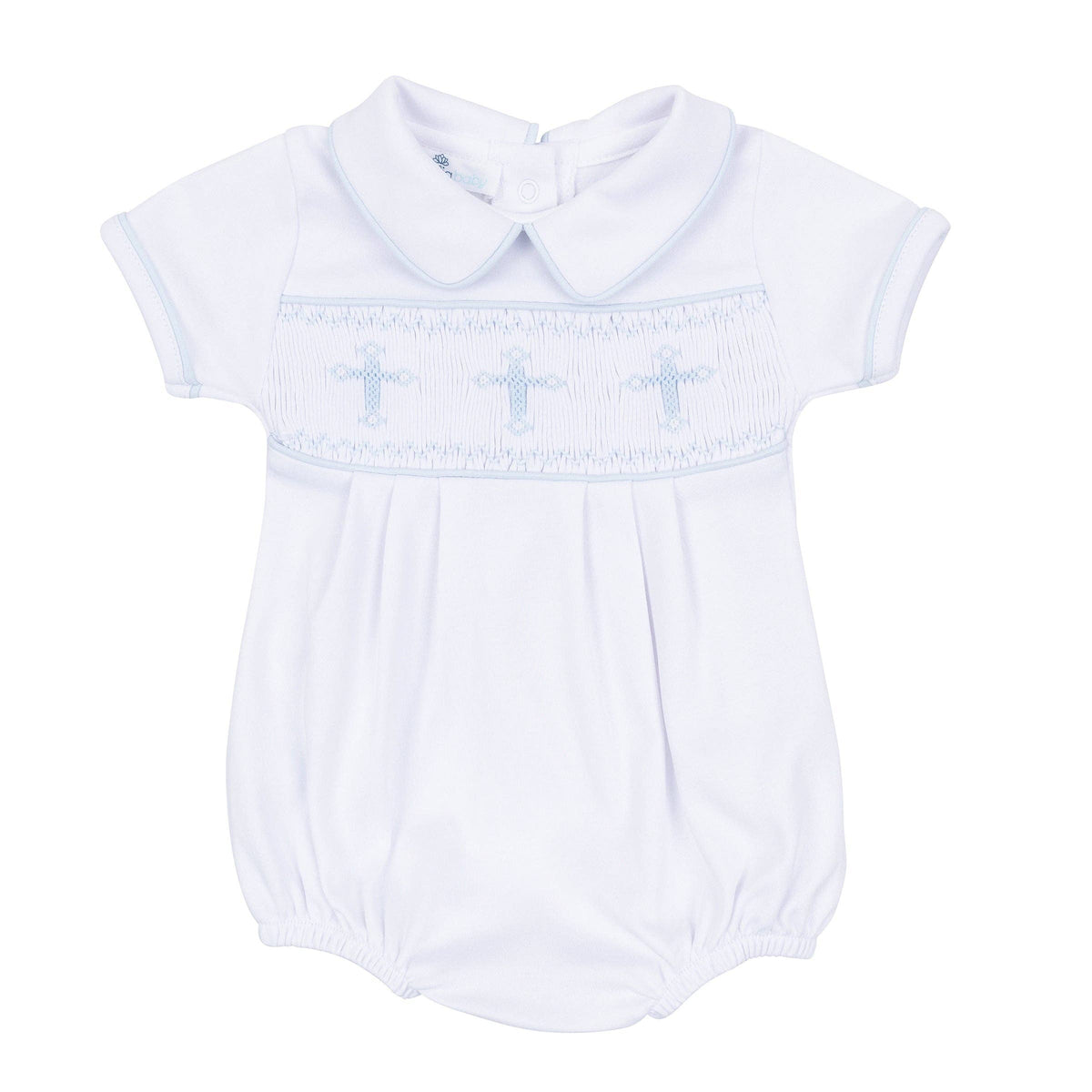 Forever Blessed Smocked Bubble - White Light Blue