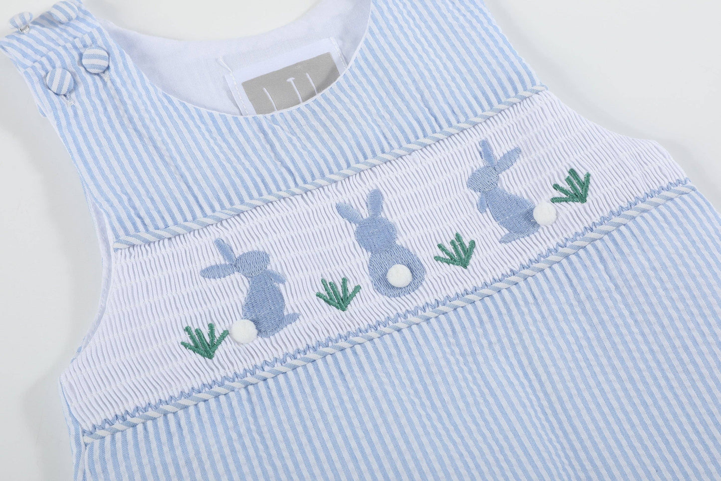 Seersucker Bunny Smocked Overalls