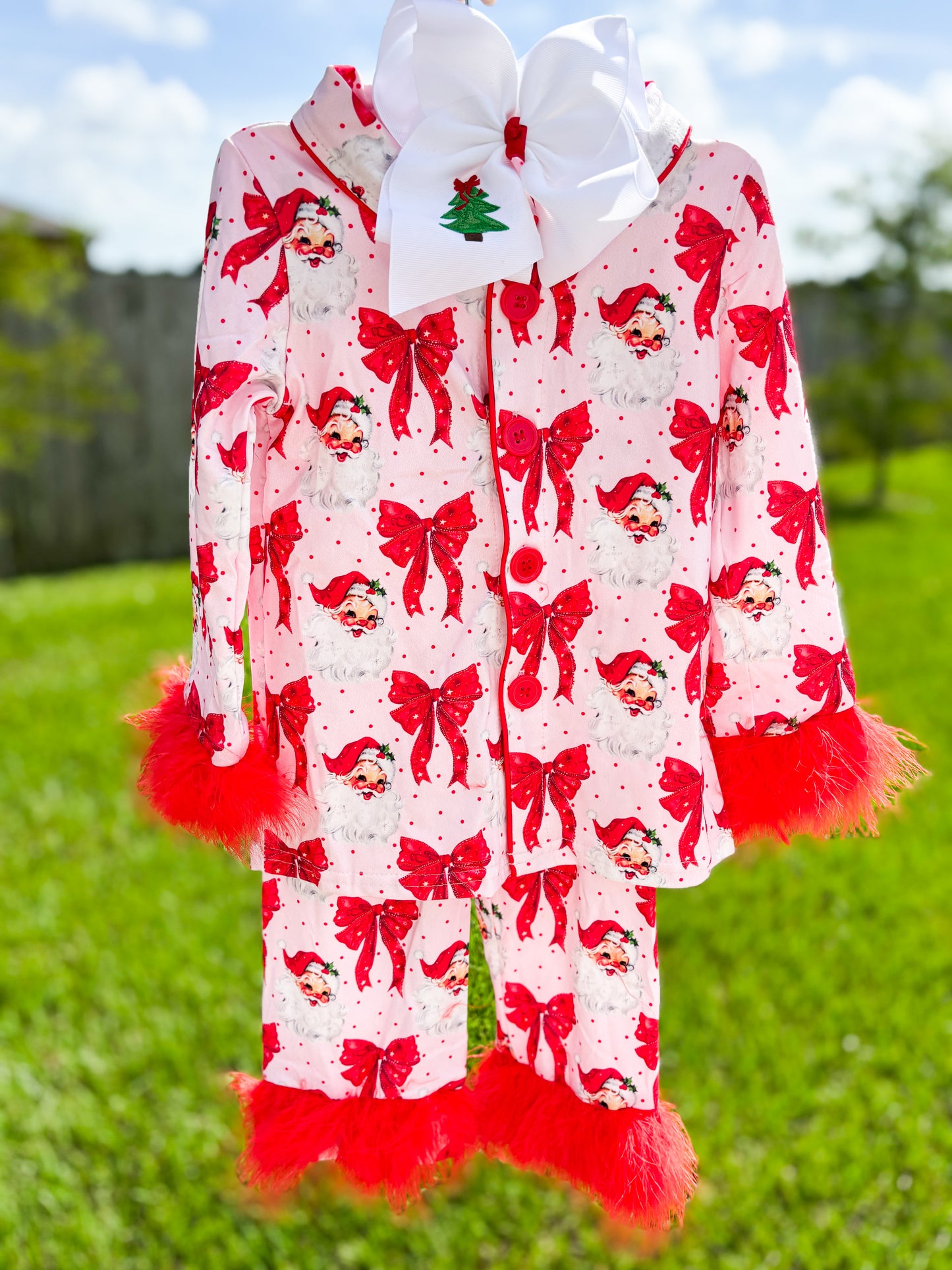 Red Bow Santa Feather Pjs