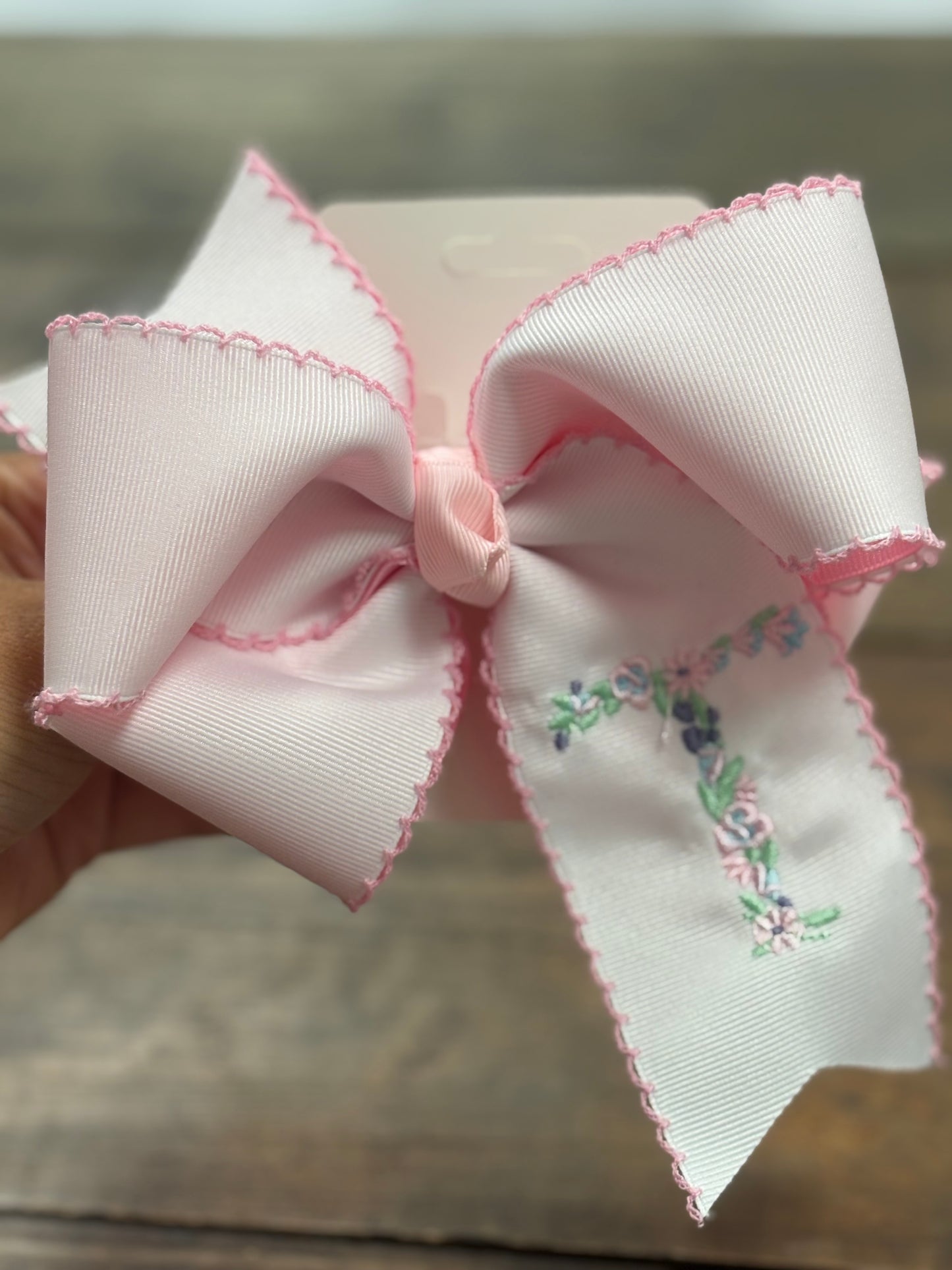 Floral Initial Embroidery Hair Bow