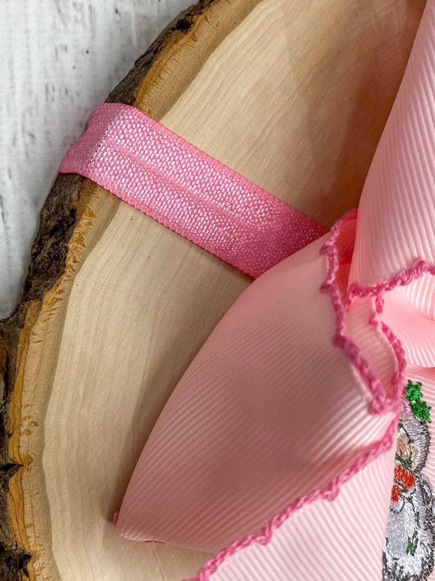 Pink Santa Embroidered Hair Bow Headband