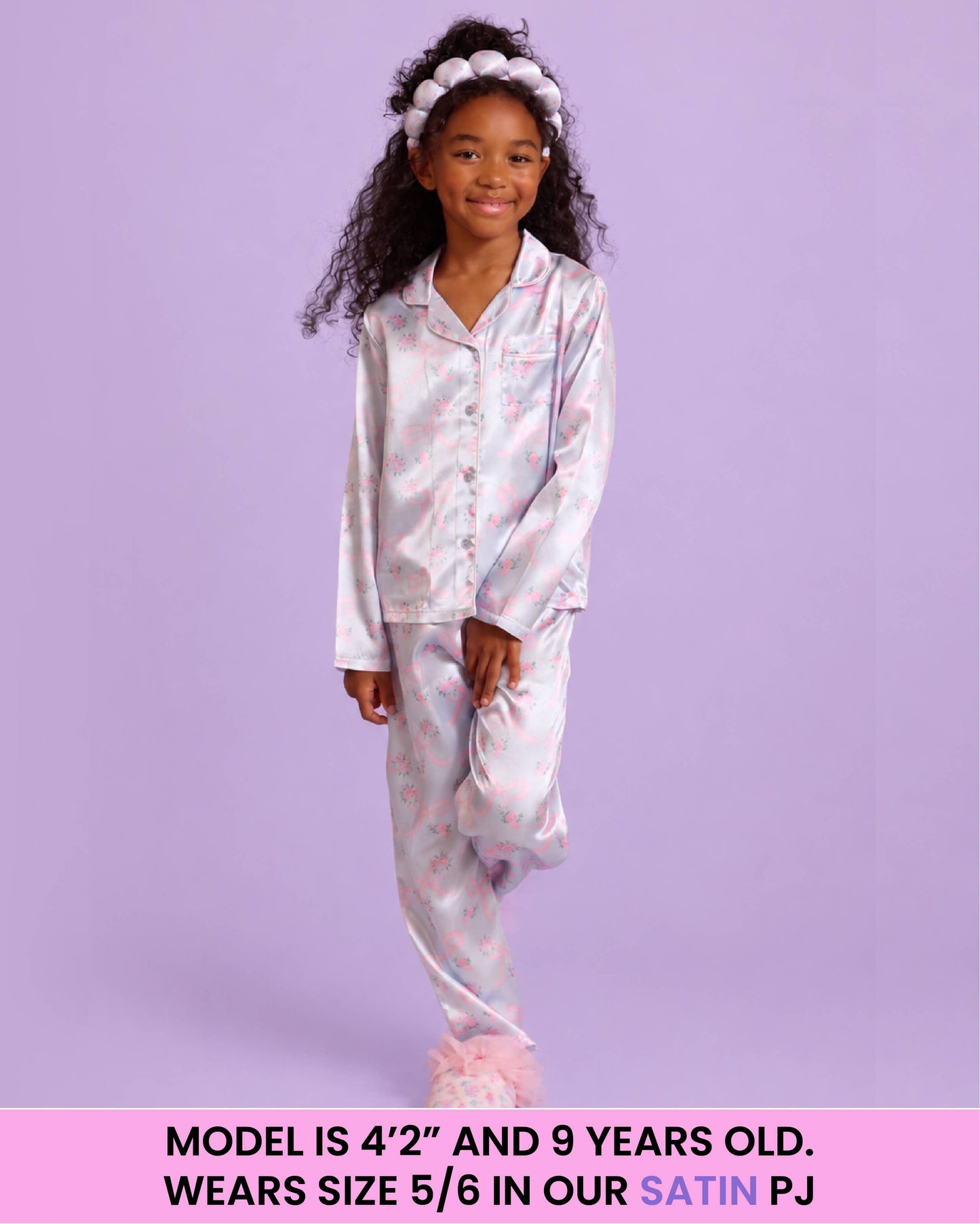 Striped Bow Satin Pajama Set with Headband