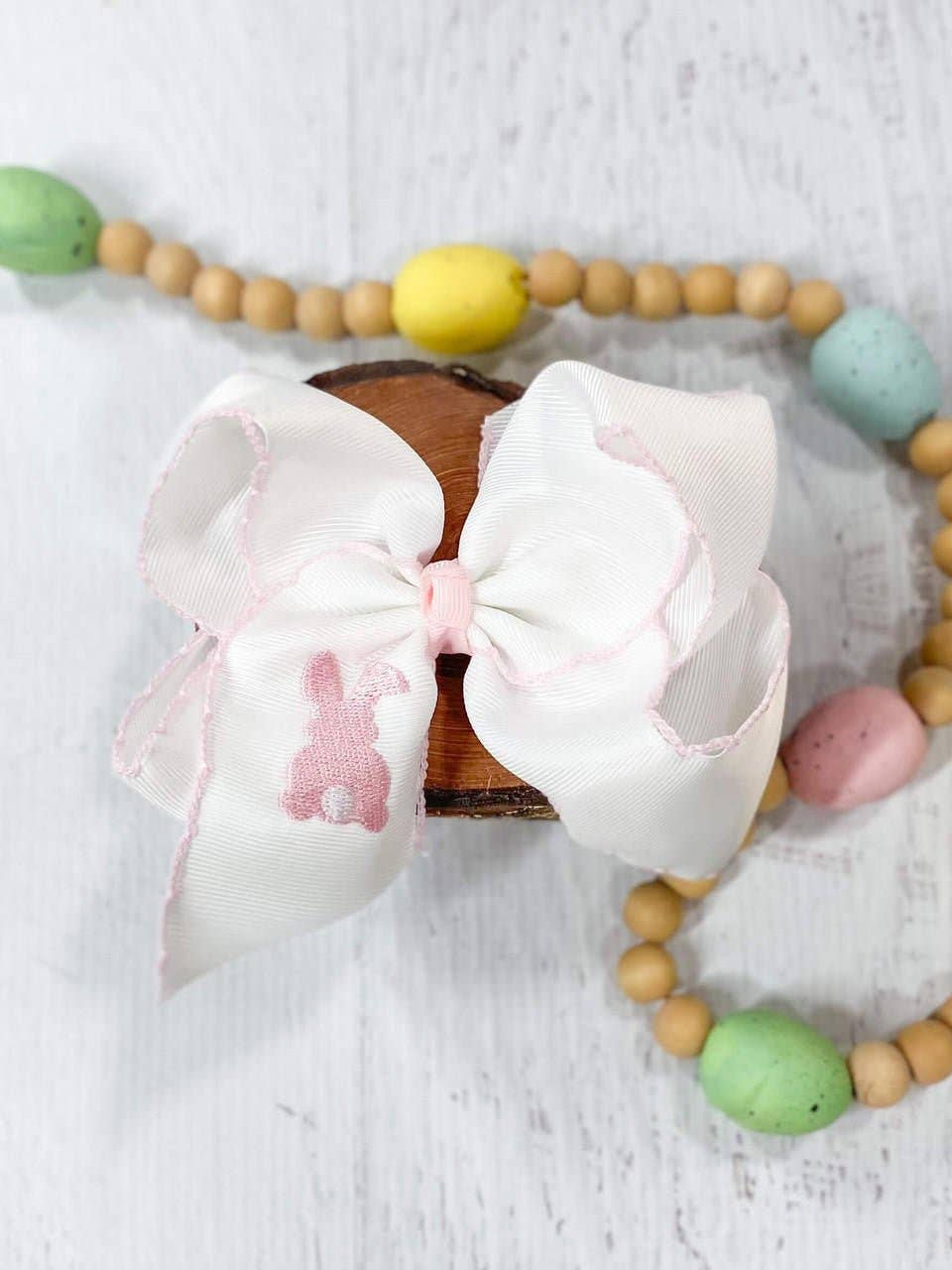 Hippity Hop Bunny Moonstitch Embroidered Hair Bow