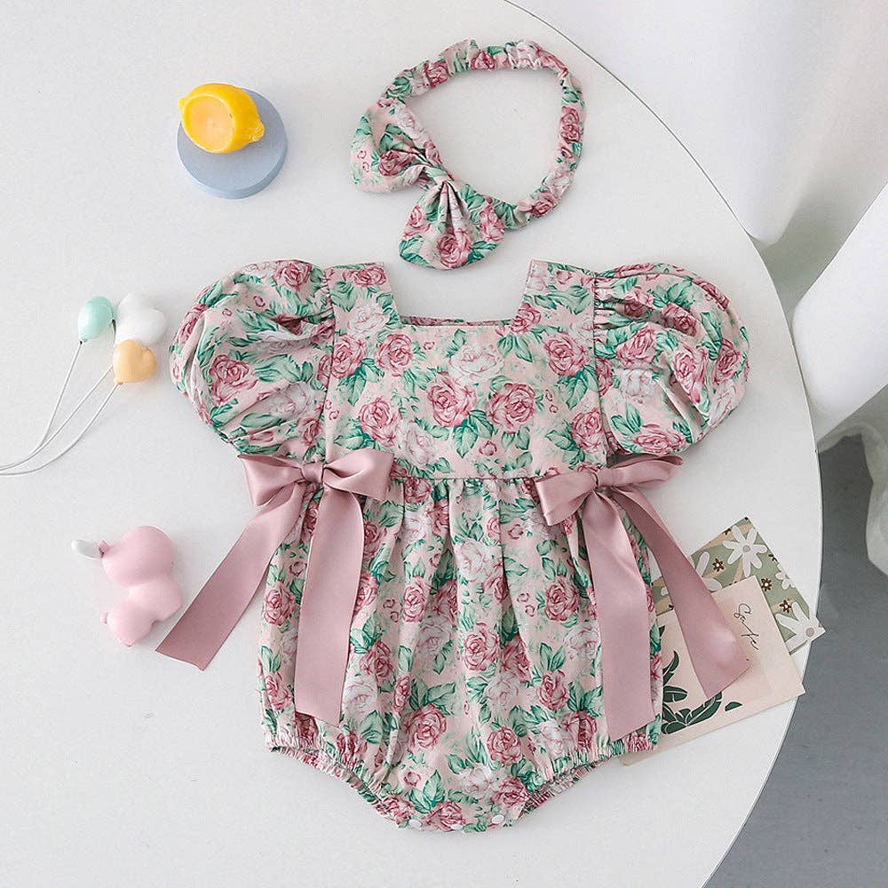Vintage Rose Baby Girls Romper
