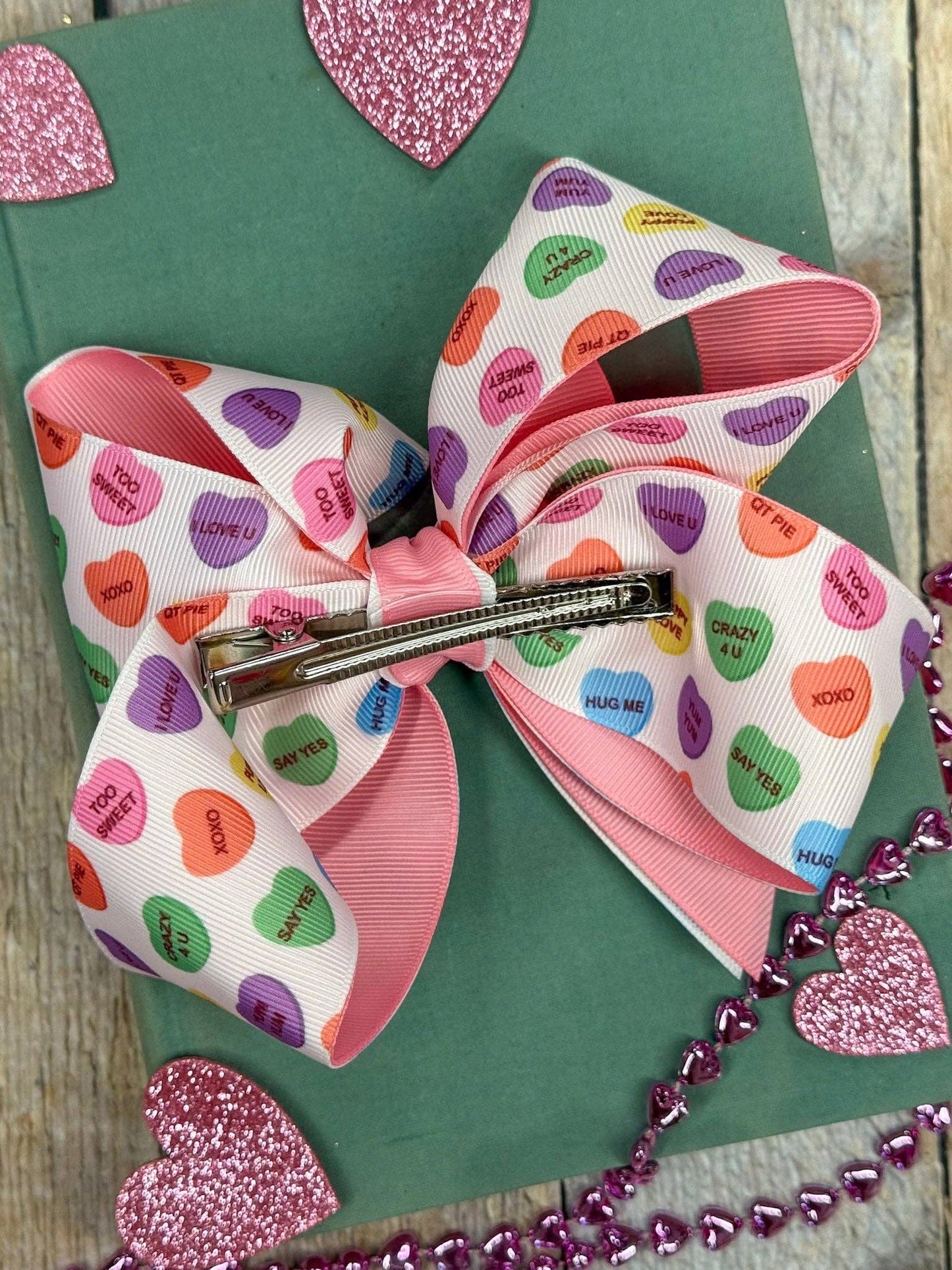 Conversation Hearts Valentine Double Layer Hair Bow