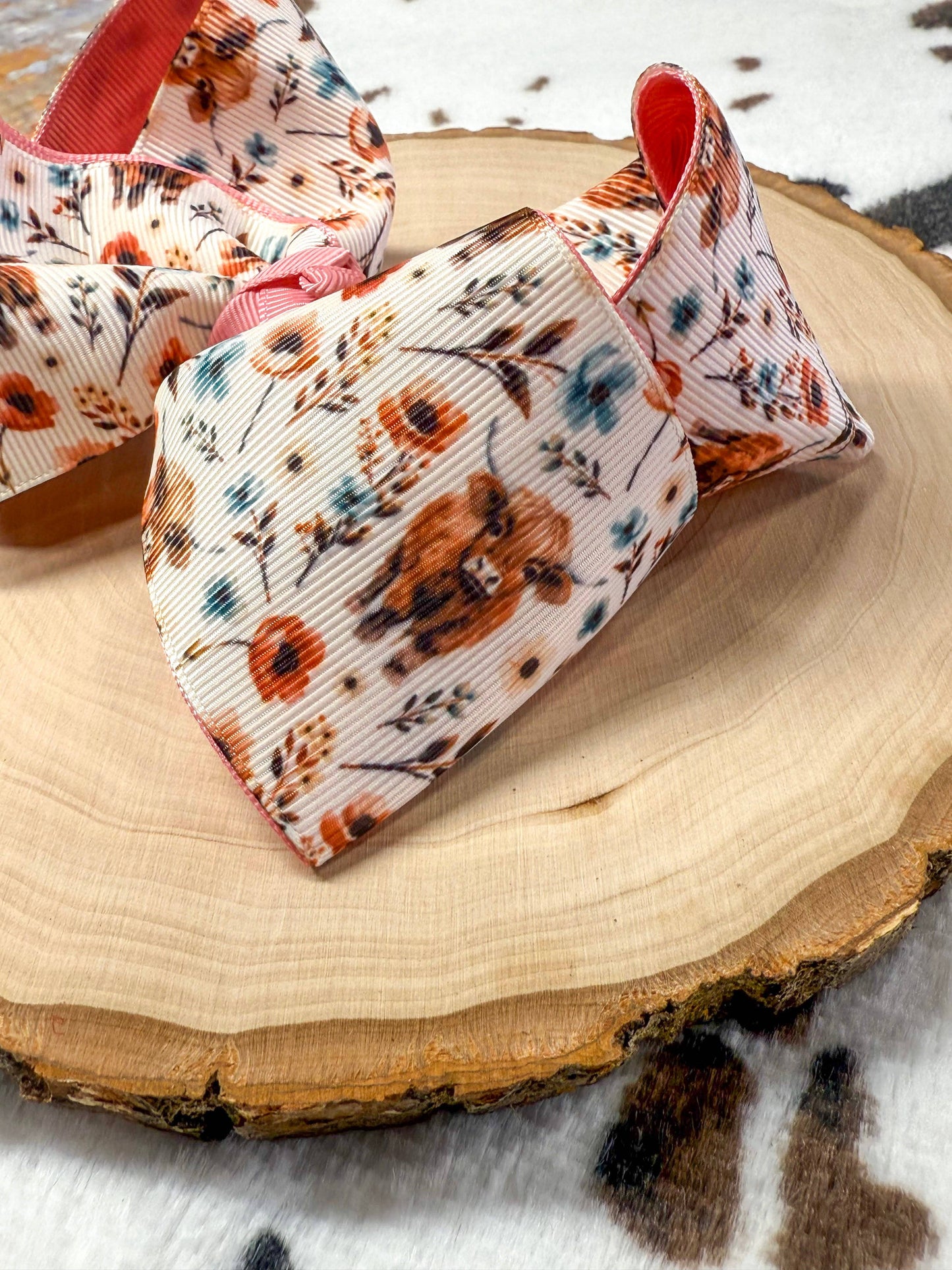 Highland Cows & Flowers Double Layer Hair Bow