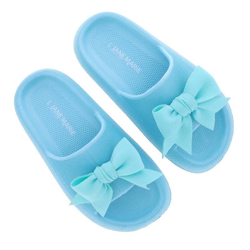 Kids Teal Bow Slides