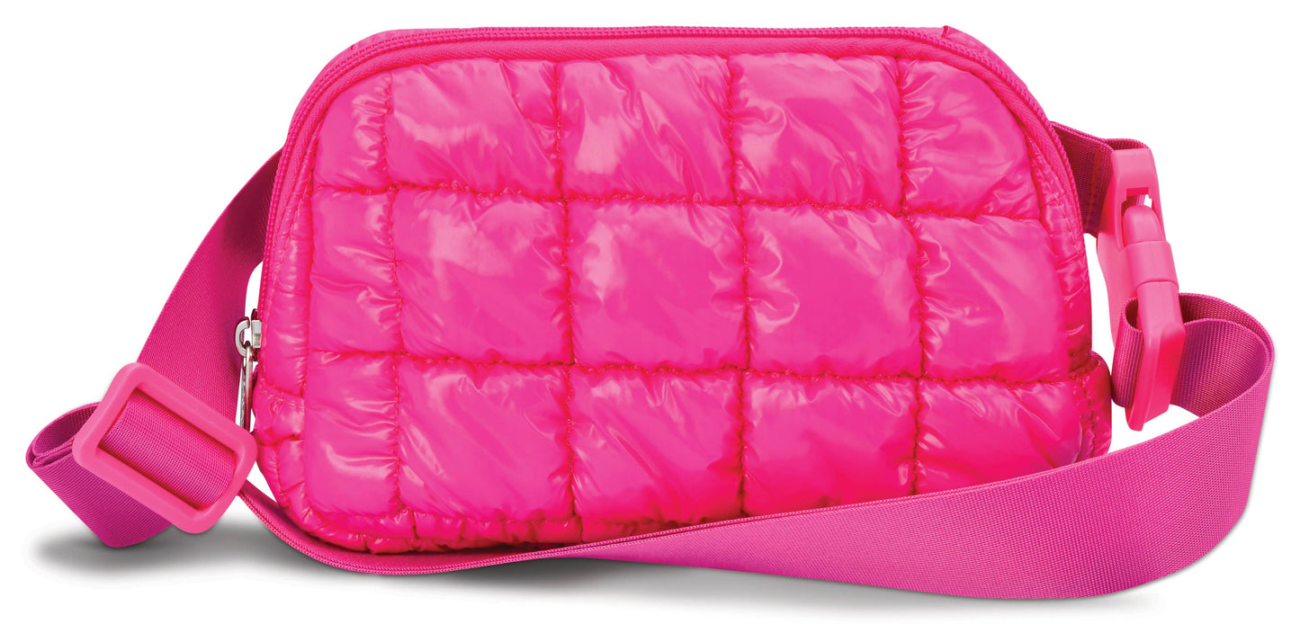 Hot Pink Shiny Puffer Belt Bag
