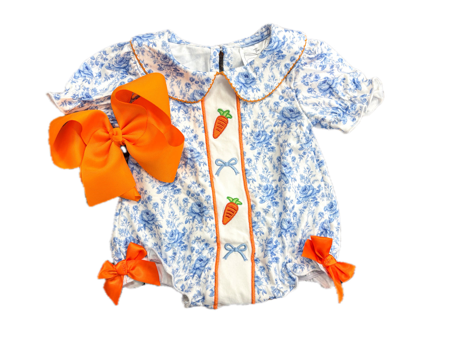 Carrots & Bows Blue Collared Infant Easter Romper