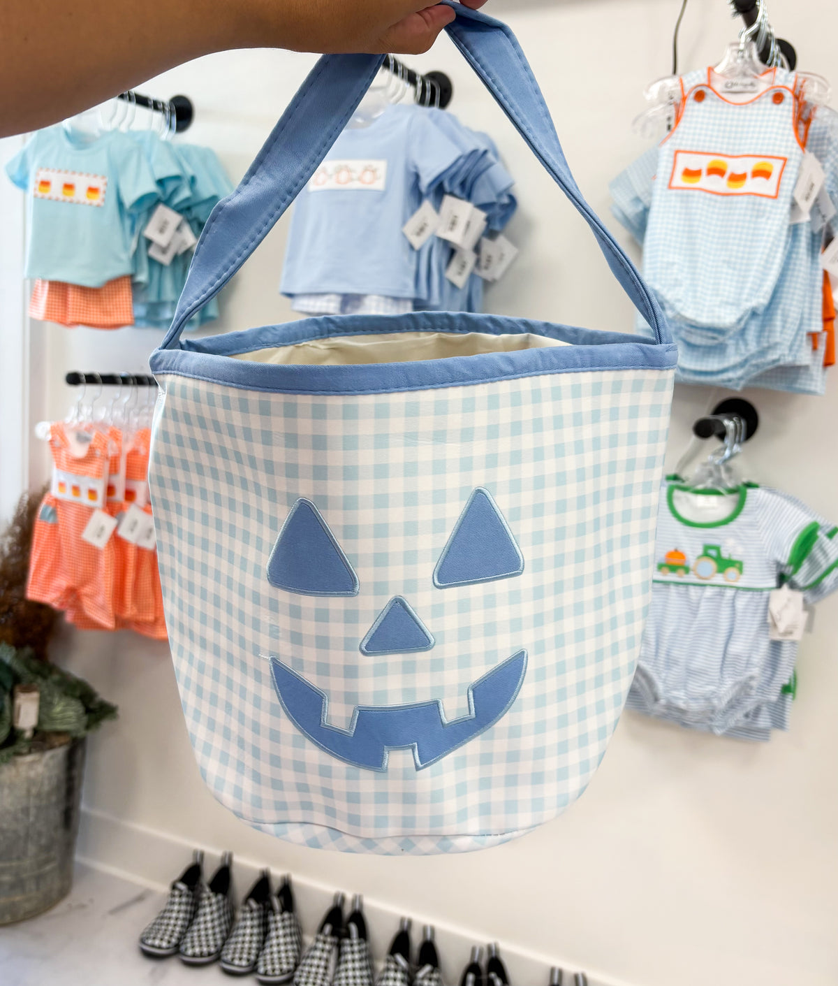Blue Gingham Halloween Basket