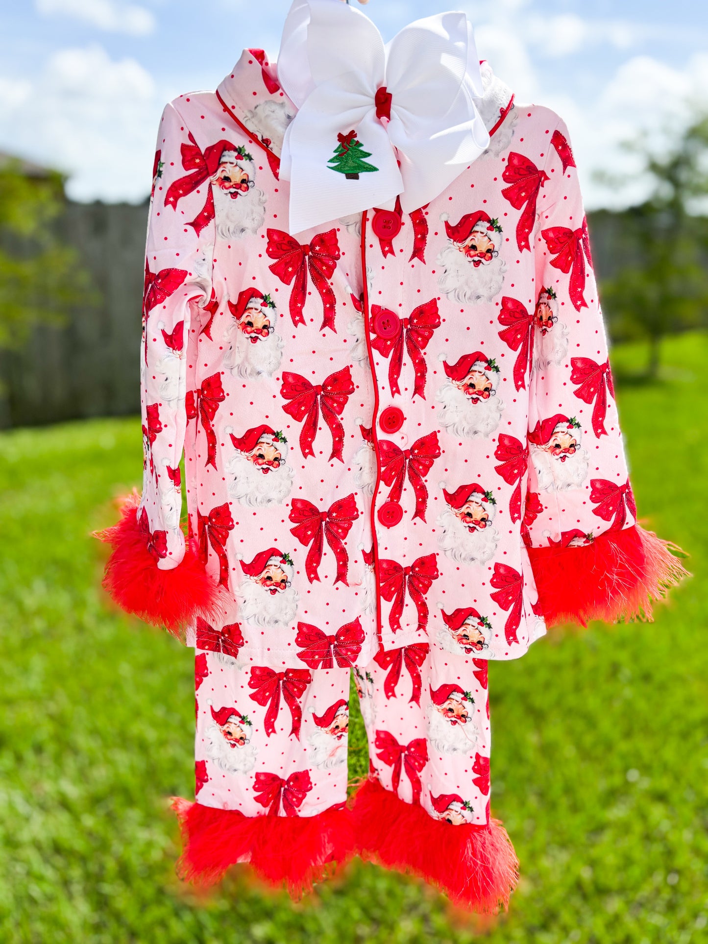 Adult Red Bow Santa Feather Pjs