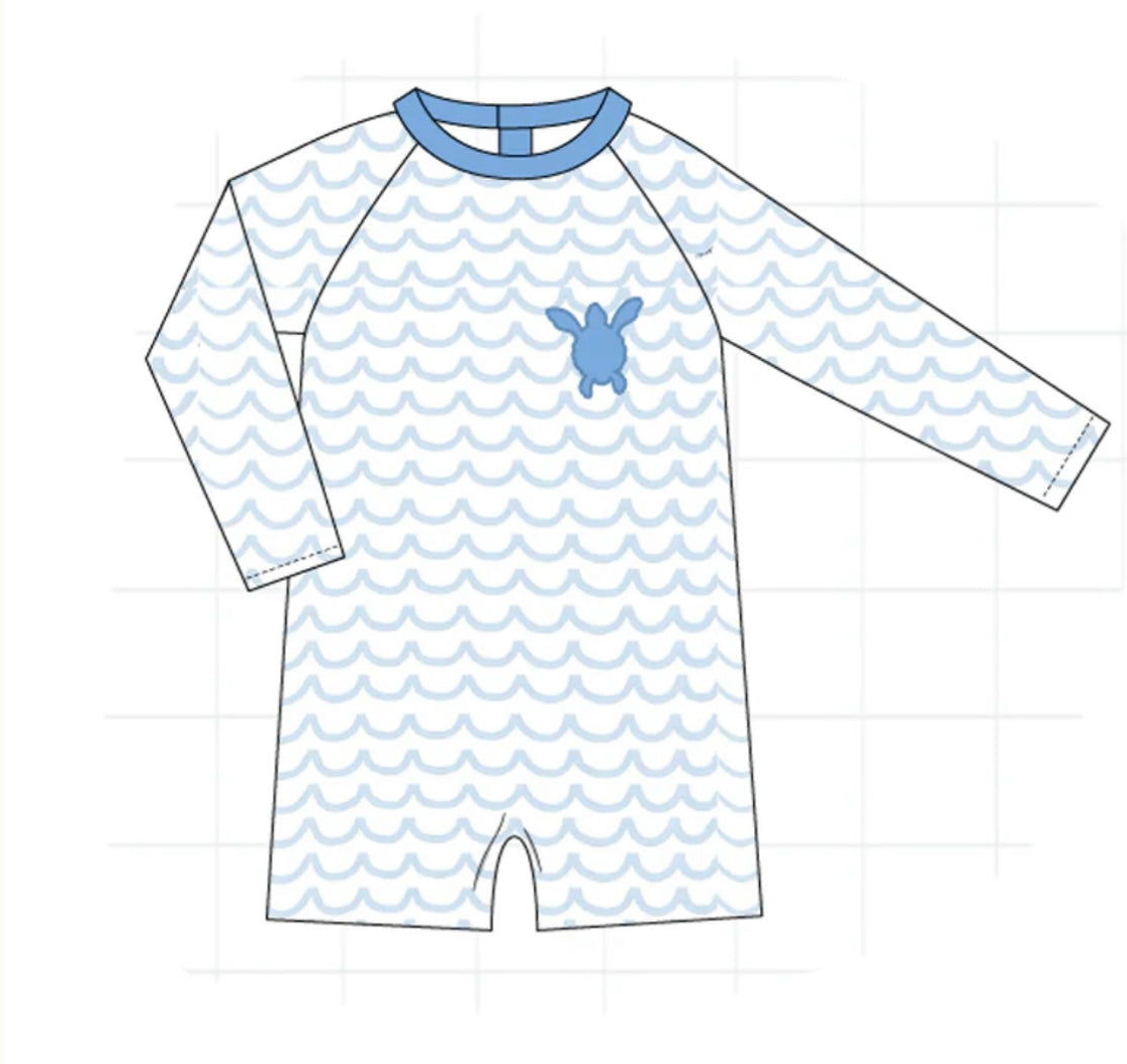 Blue Sea Turtle Applique Swim PRE•ORDER