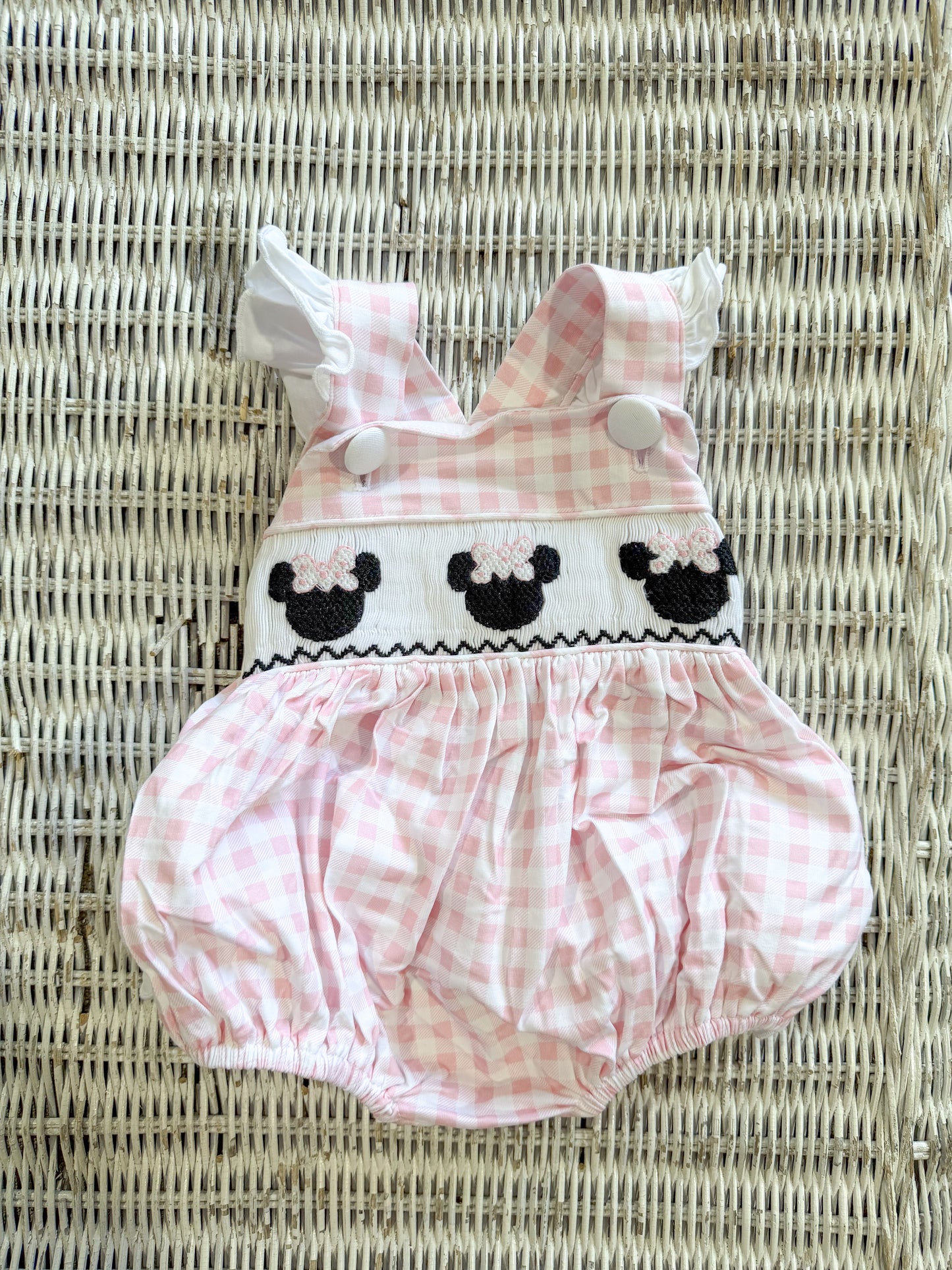 Hand Smock Pink Gingham Mouse Bubble