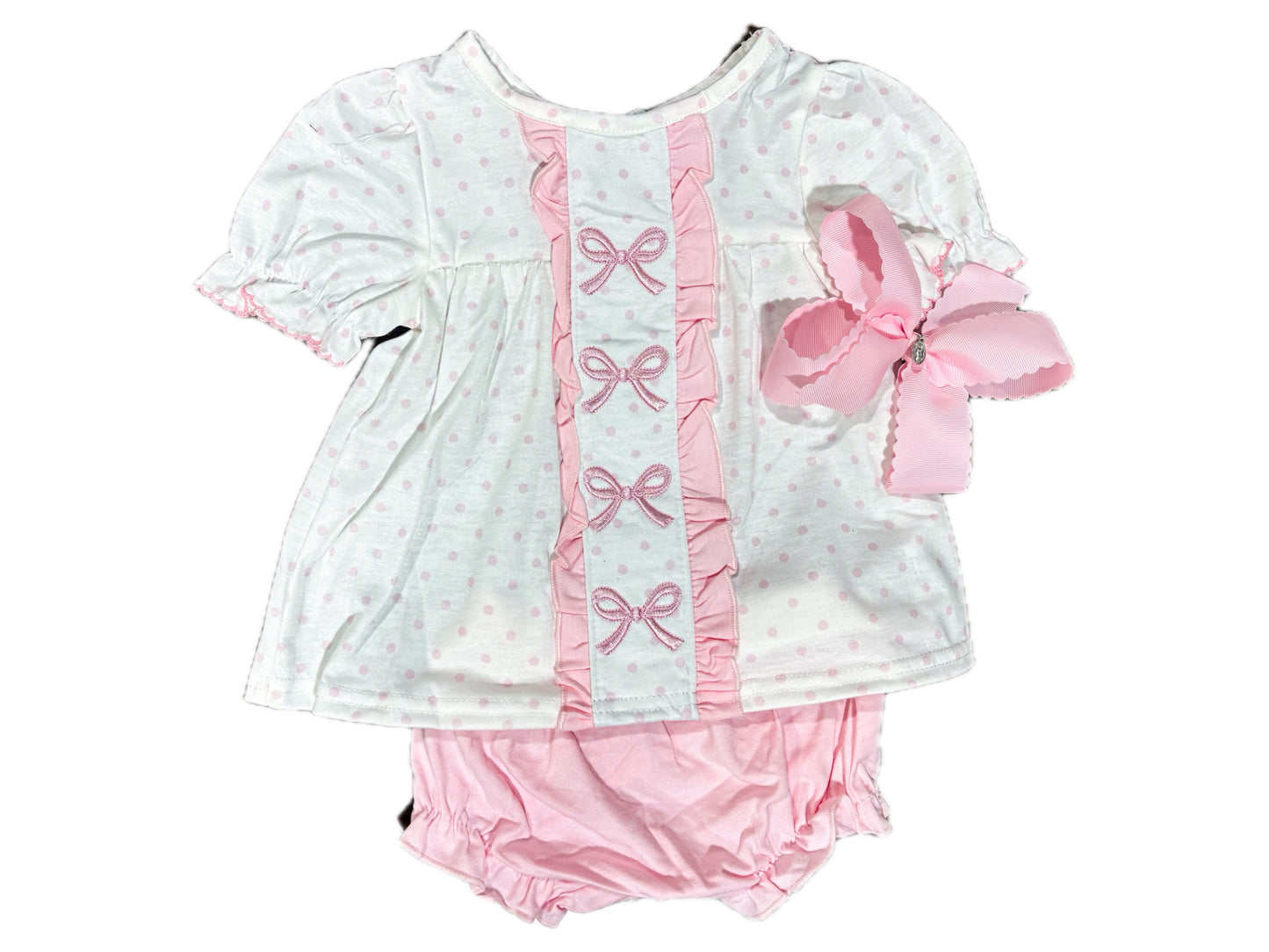 Pink Dot Bow Bummie Set