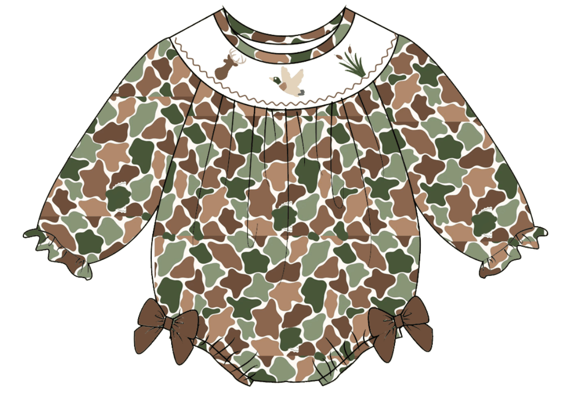 Girly Hunting Camo Smock Bubble PRE•ORDER