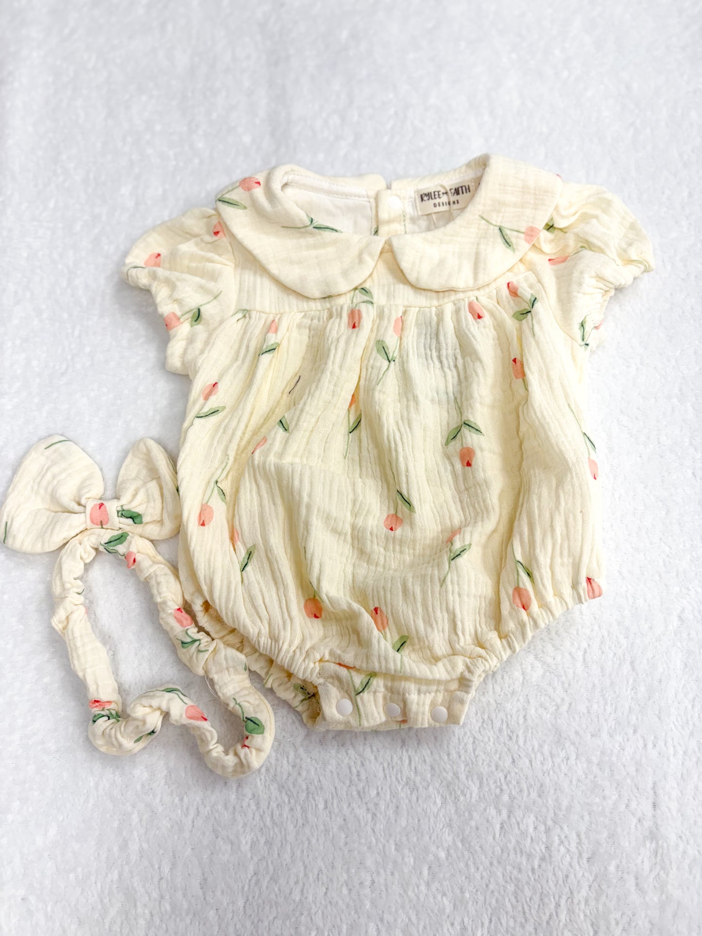 Floral Print Baby Girl Romper matching headband