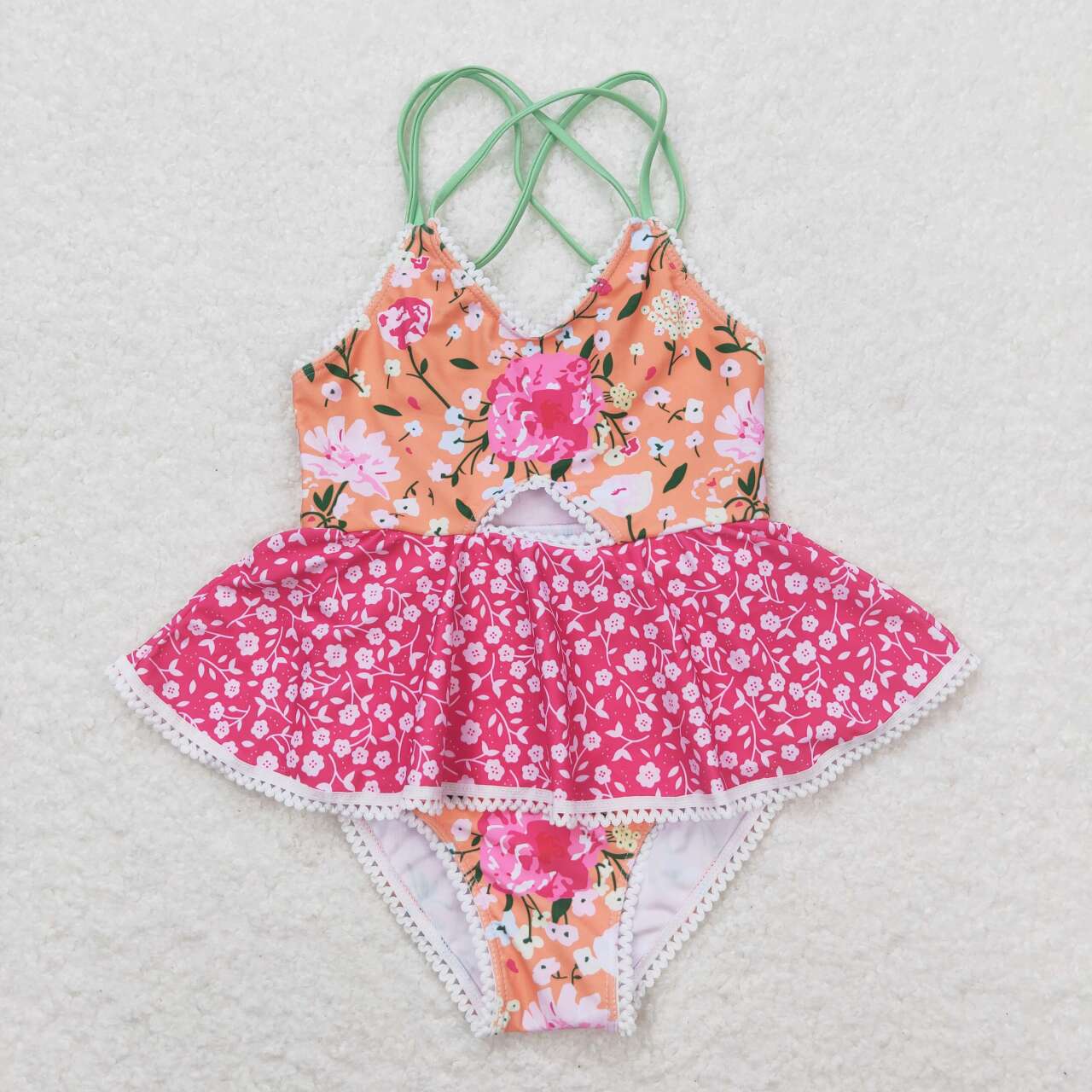 Pink and Orange Floral Skirted Swim