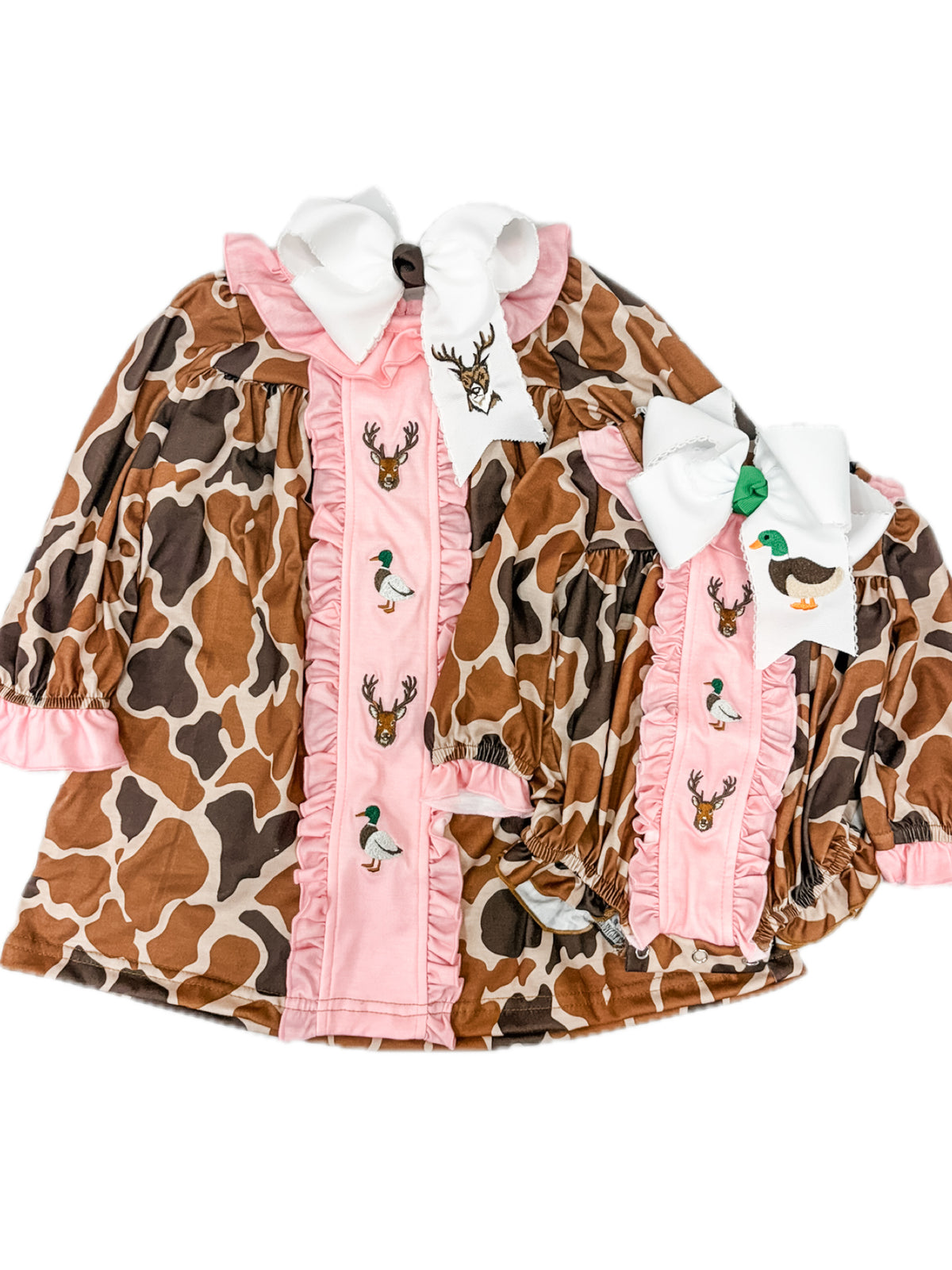 Pink Camo Hunting & Duck Embroidered Ruffle