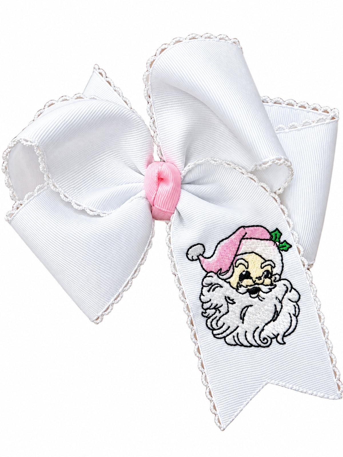 White Moonstitch Pink Vintage Santa Bow