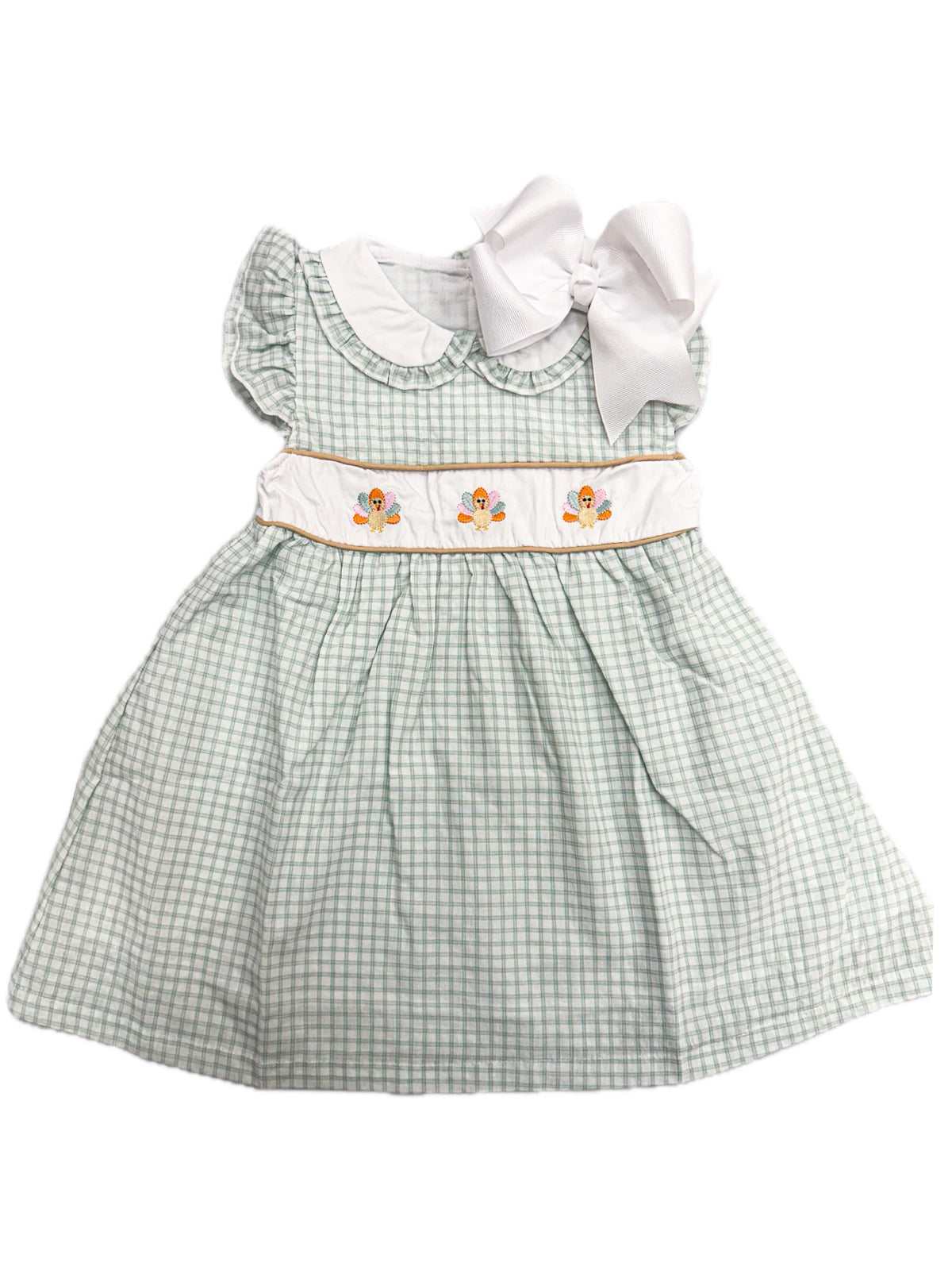 Green Gingham Turkey Ruffle Dress