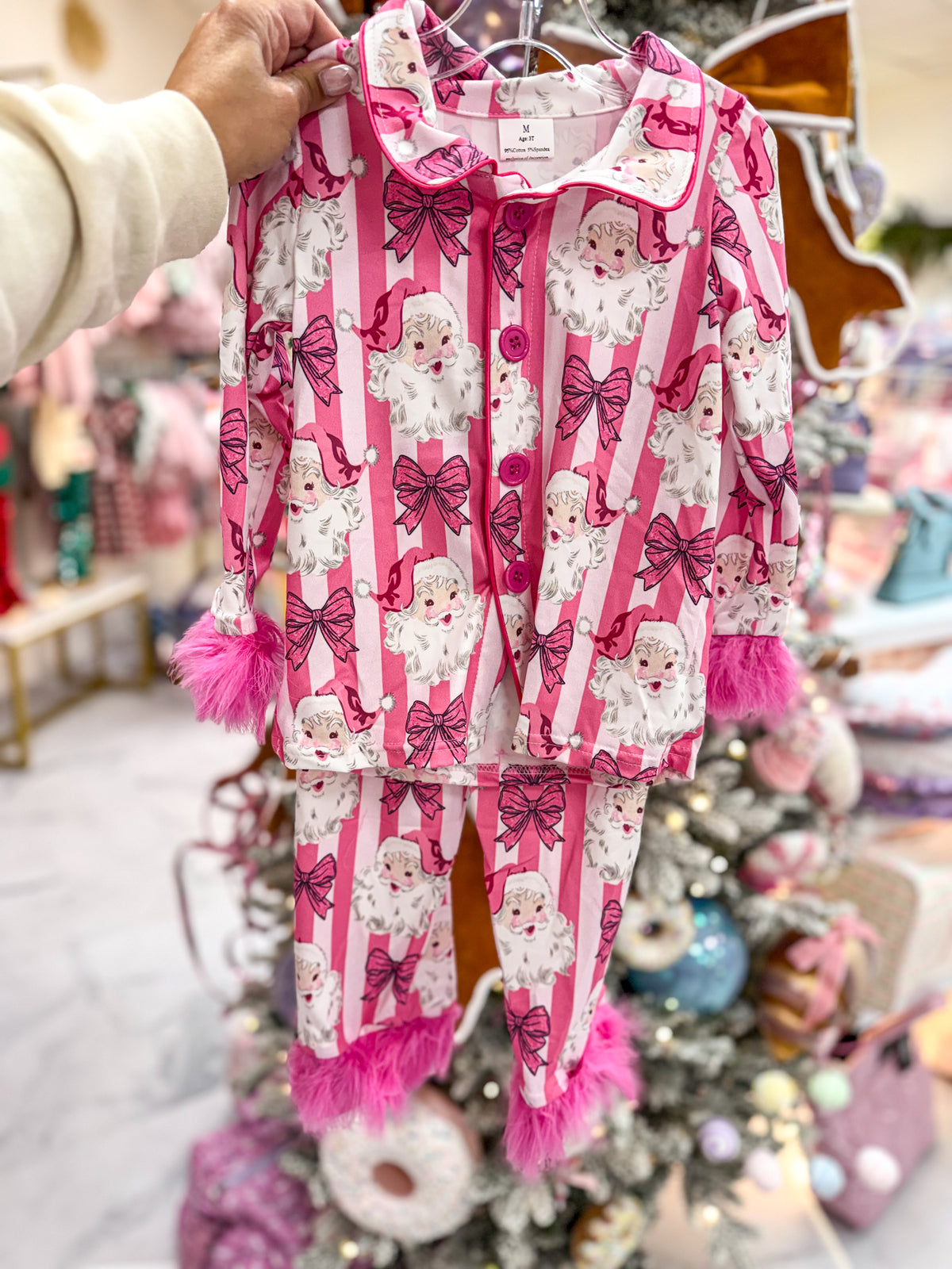 Pink Striped Santa Feather Pjs