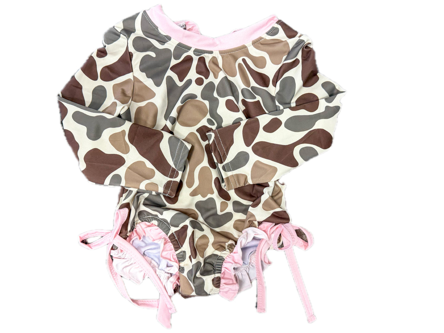 1PC Long Sleeve Pink Camo Swim