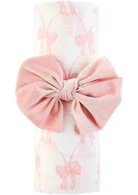 Pink Bow Muslin Swaddle & Headband Bow