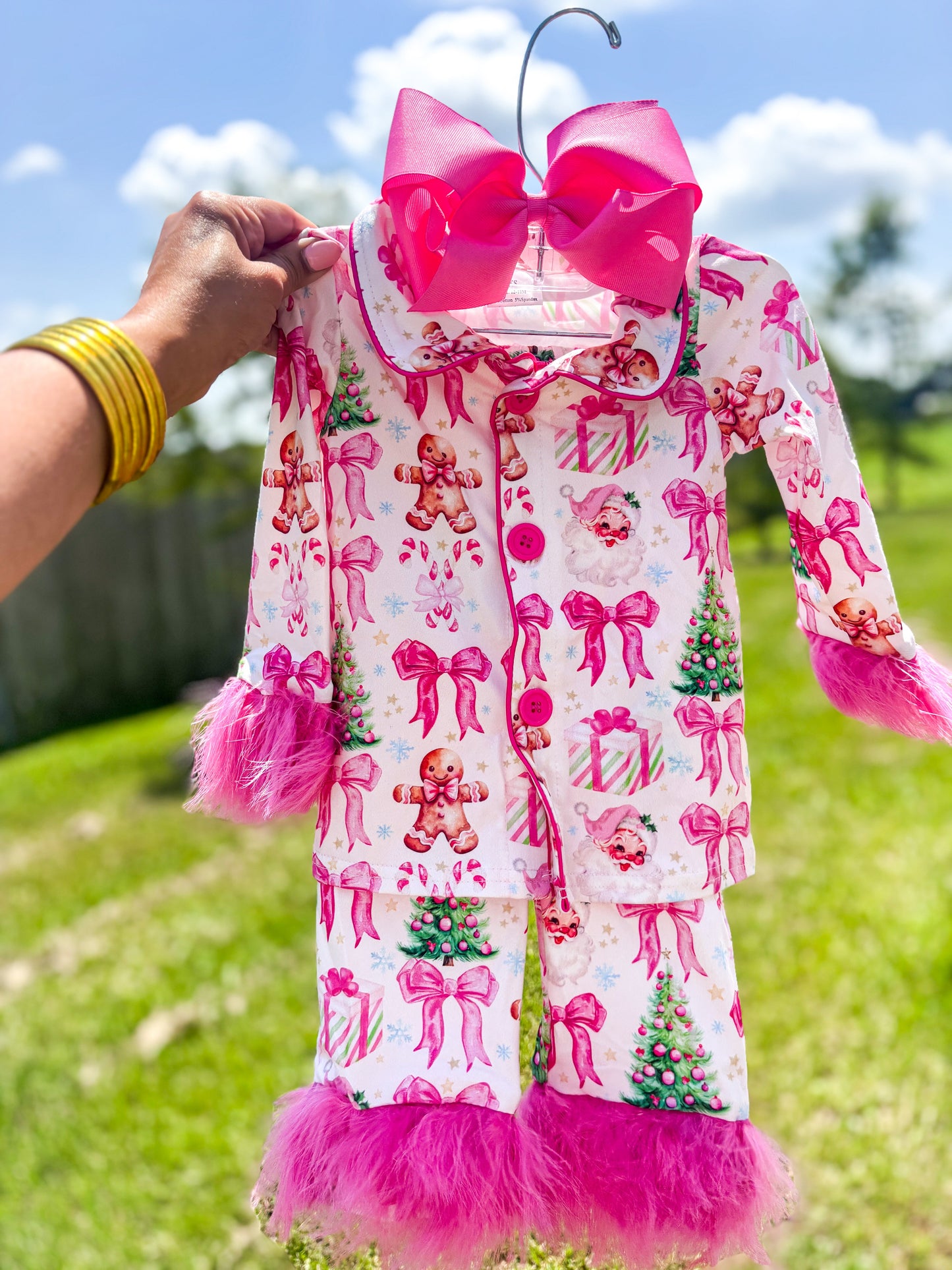 Mama Pink Christmas Collage Feather Pjs