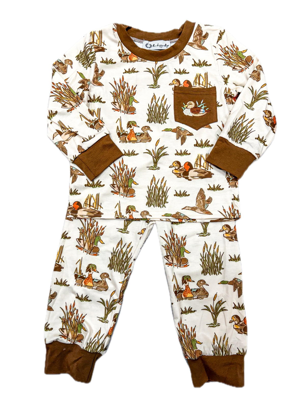 Brown Mallard Embroidered Pj Set