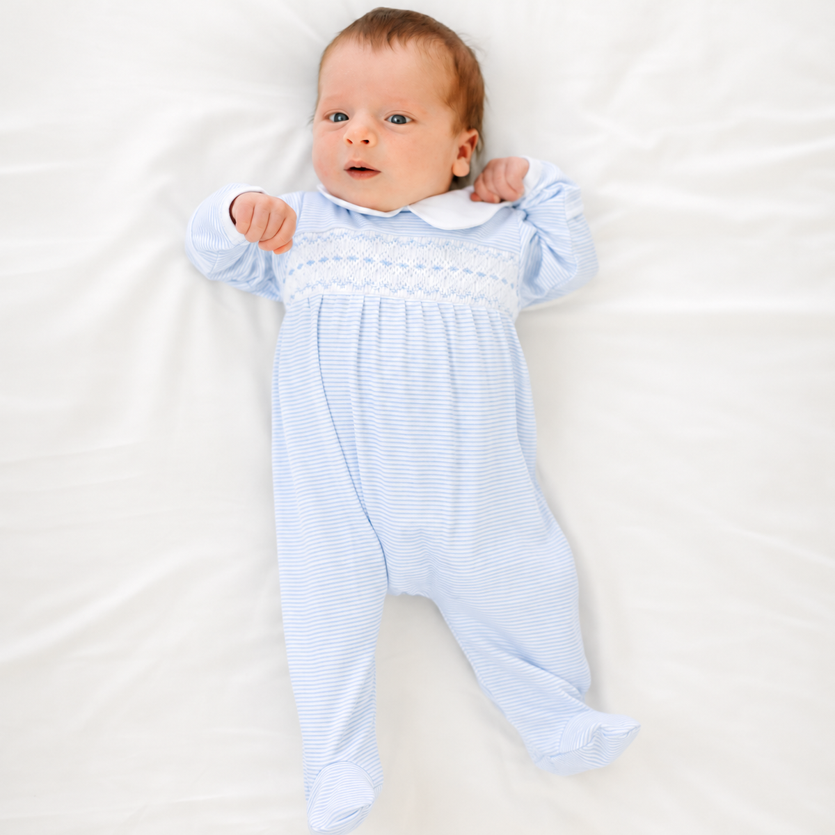 Benjamin Smocked Footie - Light Blue