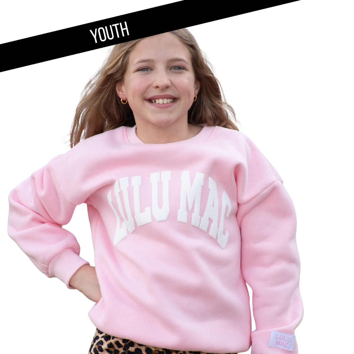 LIGHT PINK LULU MAC PULLOVER WITH WHITE PUFF