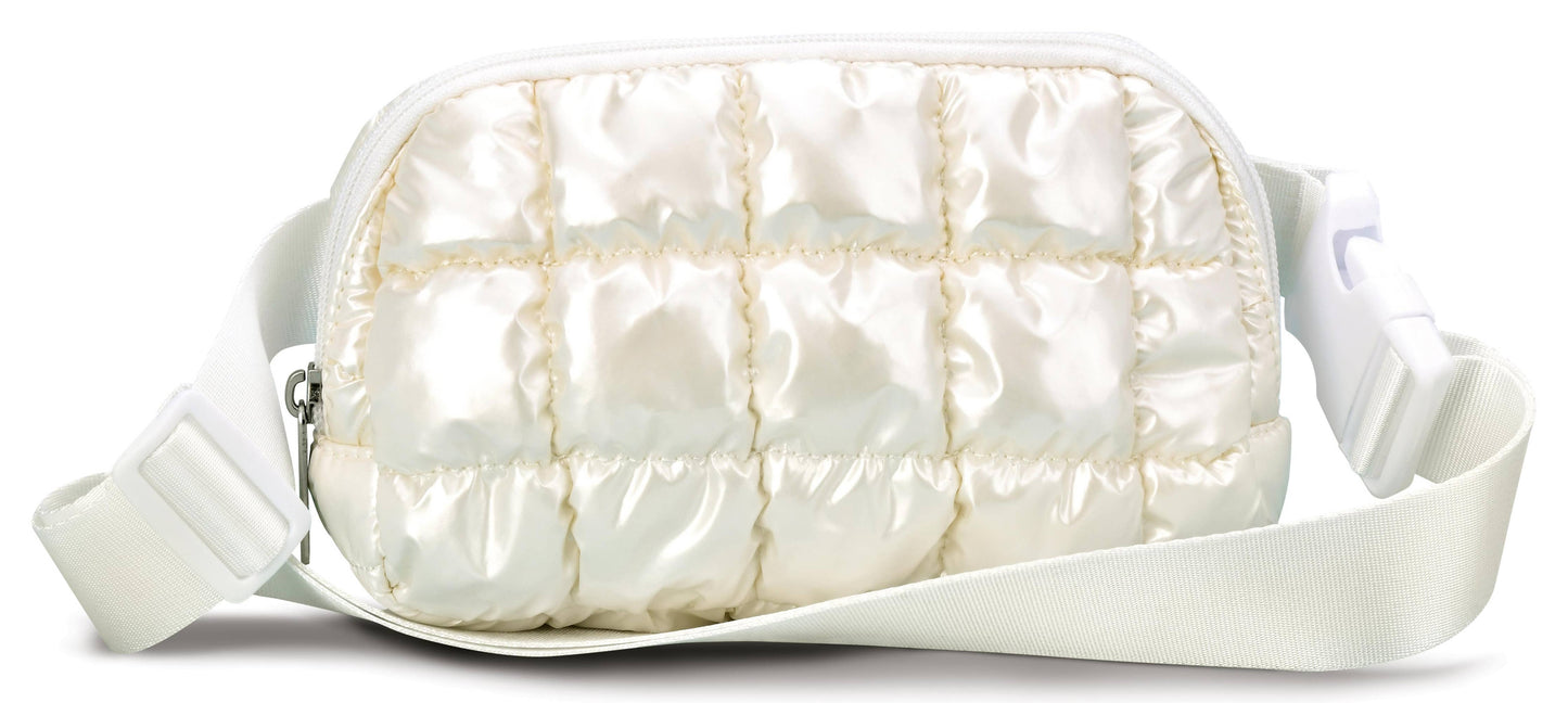 Pearl White Shiny Puffer Belt Bag