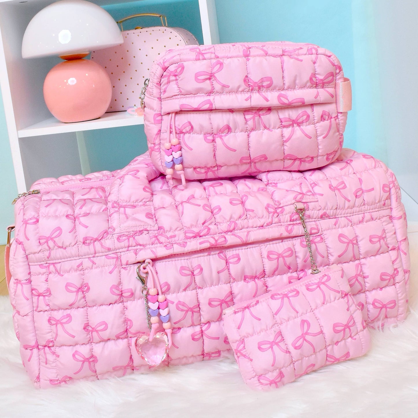 Quilted Scrunchies Bow Printed Large Duffle Bag
