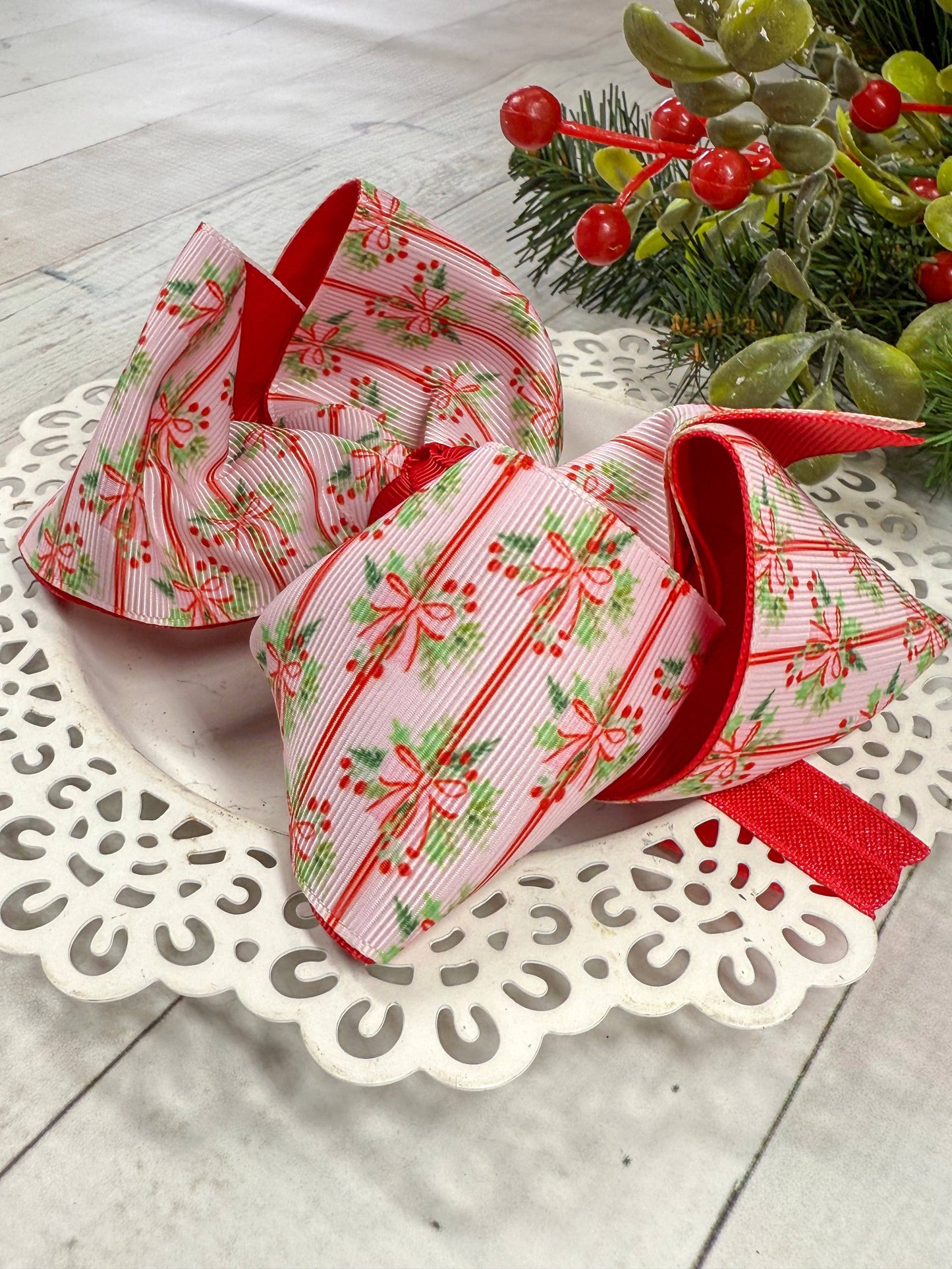 Holly Bows & Stripes Bow Headband