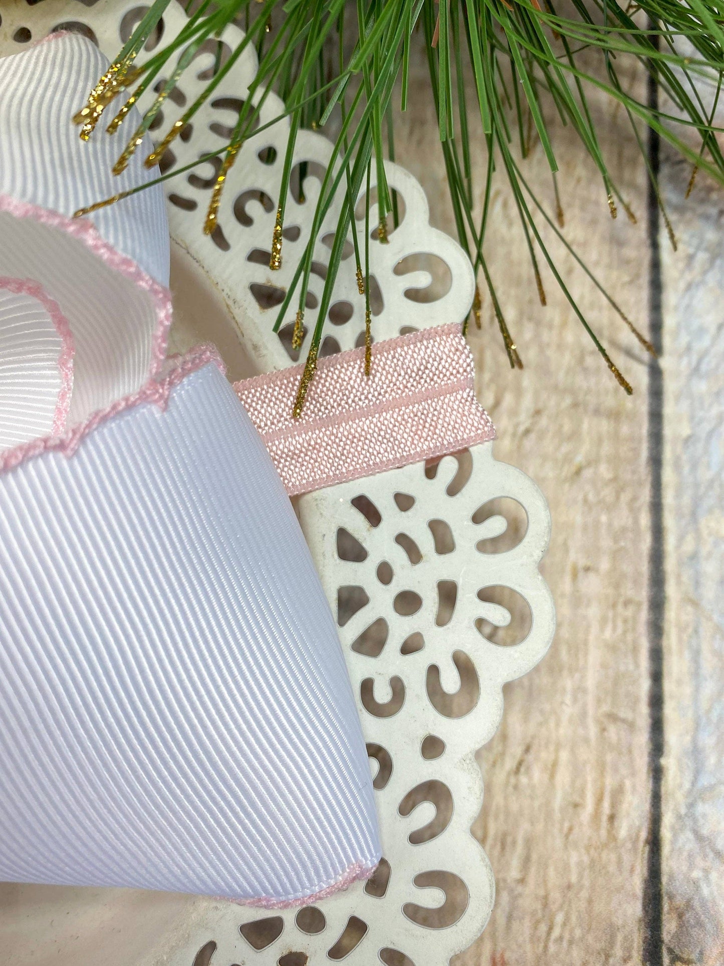 Pink Christmas Tree Embroidered Hair Bow Headband