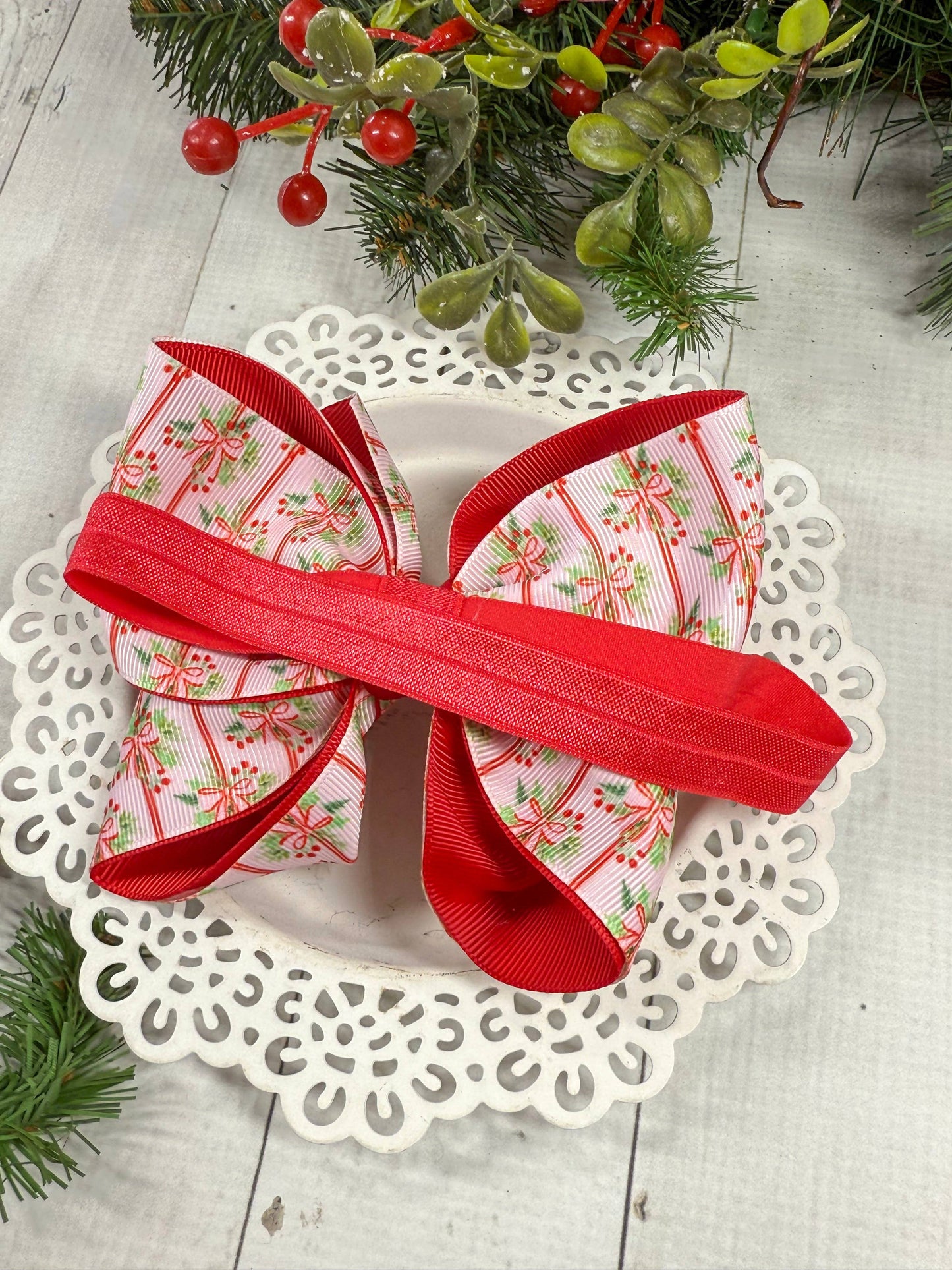 Holly Bows & Stripes Bow Headband