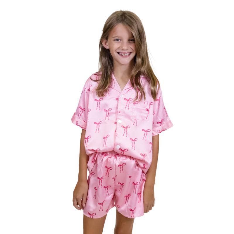 Kids Tied with a Bow Satin Pajama Short Set