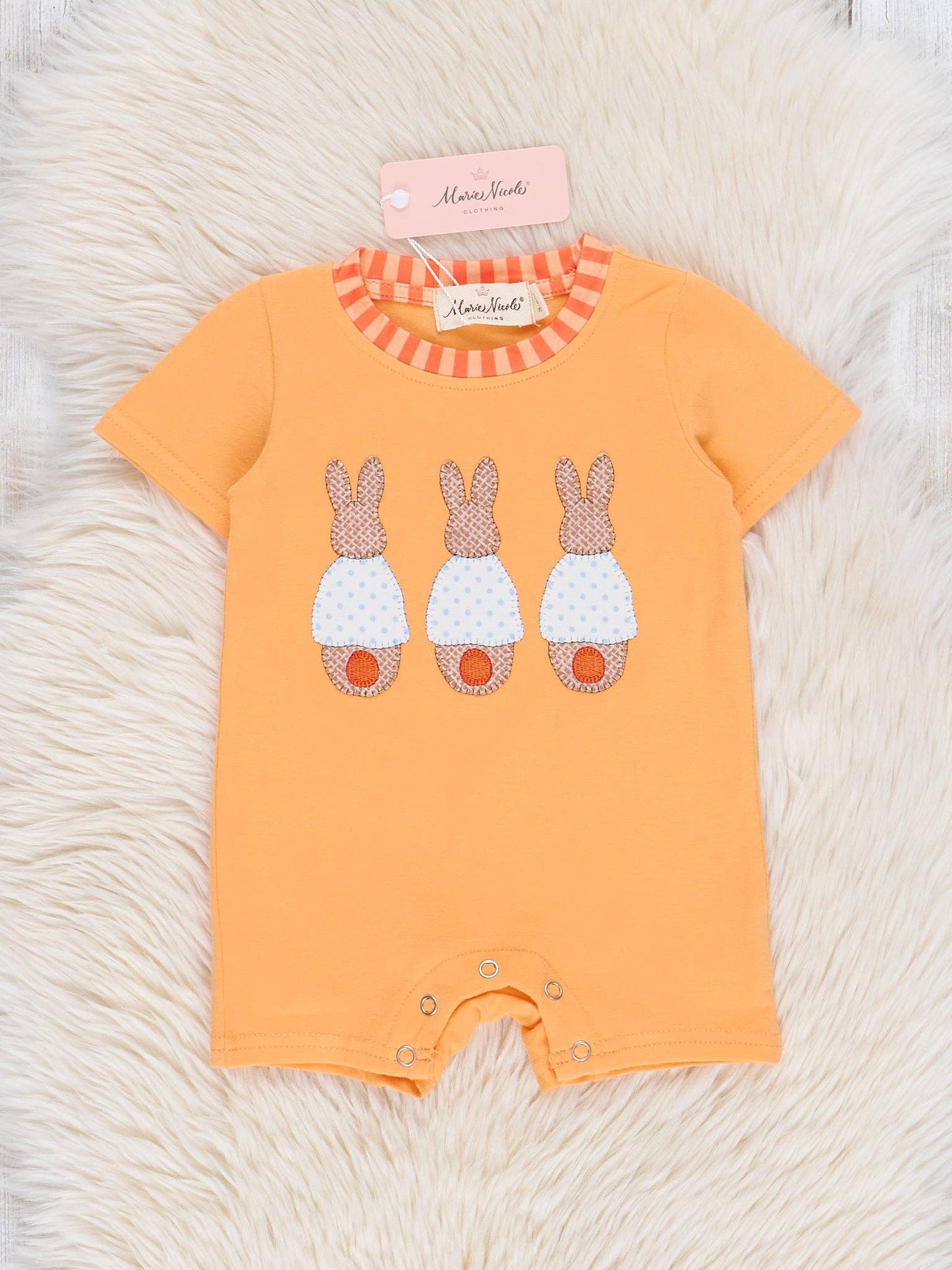 Orange Embroidered Bunny Romper