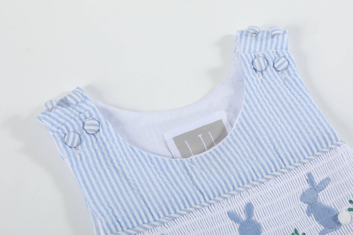 Seersucker Bunny Smocked Overalls