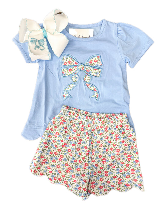 Blue Floral Bow Short Set