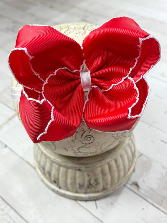 Red with White Moonstitch Bow Headband