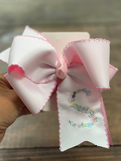 Floral Initial Embroidery Hair Bow