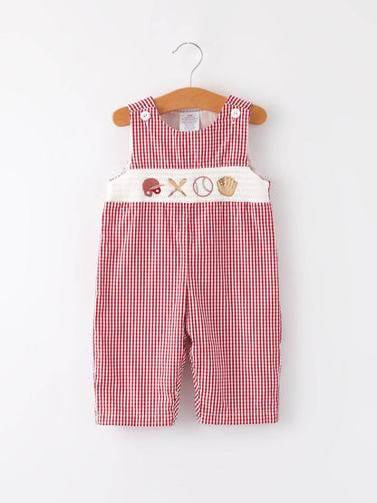 Red Gingham Baseball Smock Romper